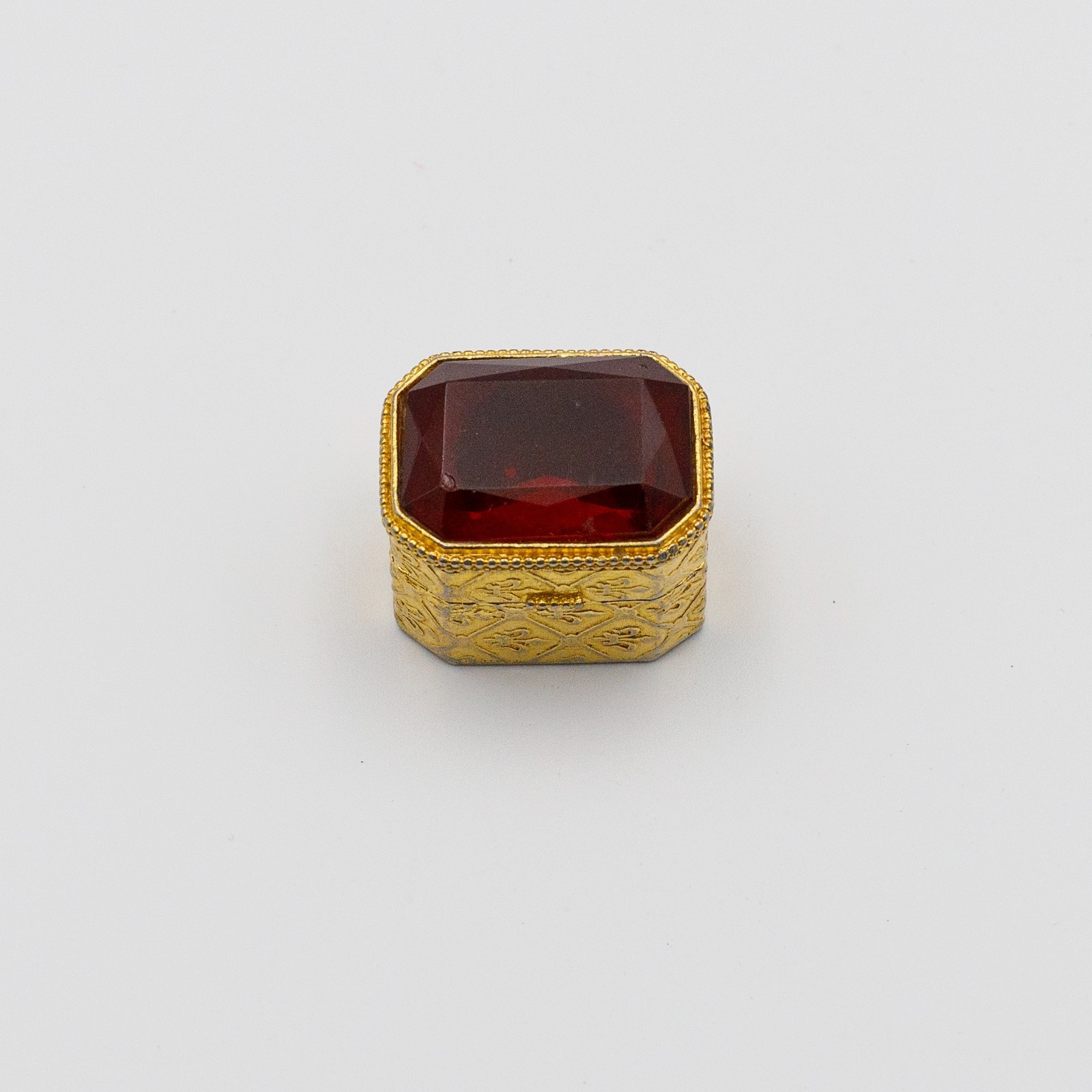 Vintage Florenza Gold Plated Red Glass Jewel Hinged Pill/Trinket Box 1\