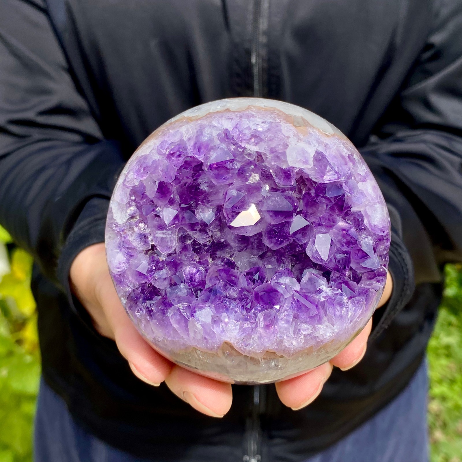 1.3LB Natural Amethyst Agate Open Smile Sphere Healing Wealth Crystal Geode Dec