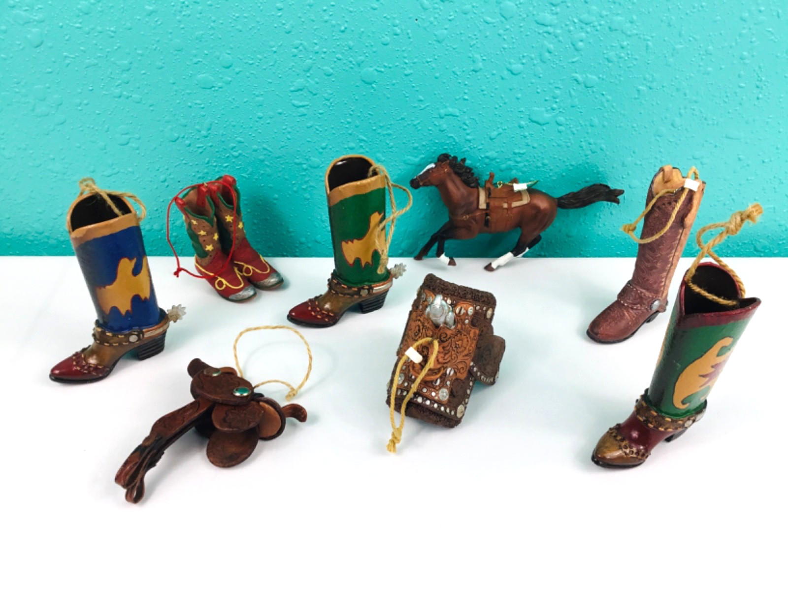 Vintage Lot Of Western Cowboy Boots Saddle Christmas Ornaments