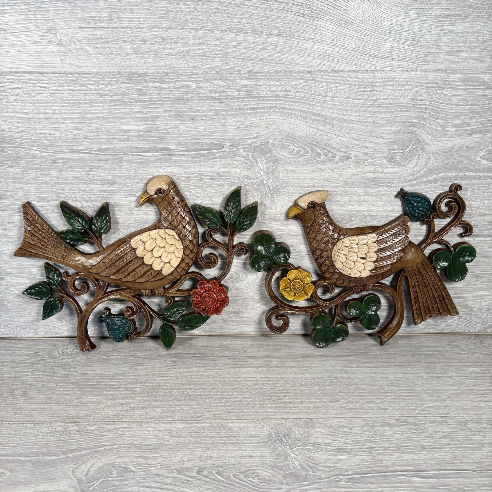 Pair Of Beautiful Vintage Syroco Mid Century Resin Wall Hanging Birds 1960\'s