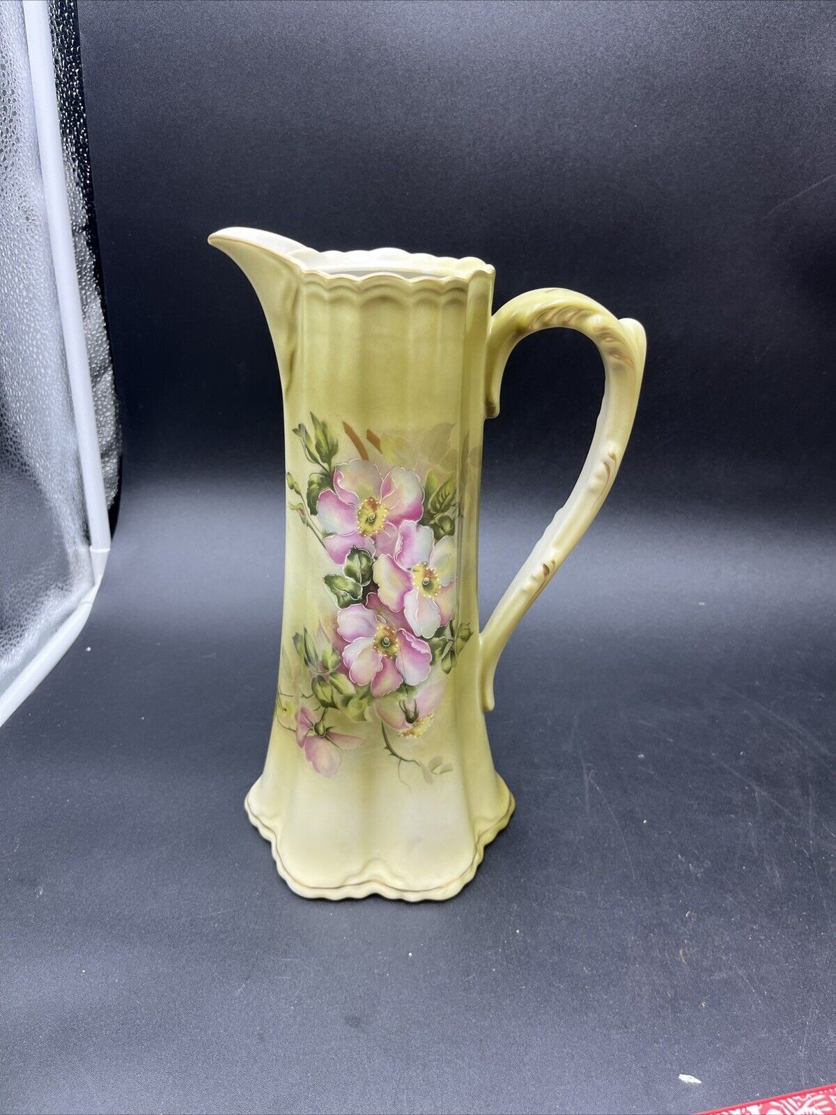 Vintage Nippon Hand Painted pink & green tall Hot Chocolate Pot Wild Rose