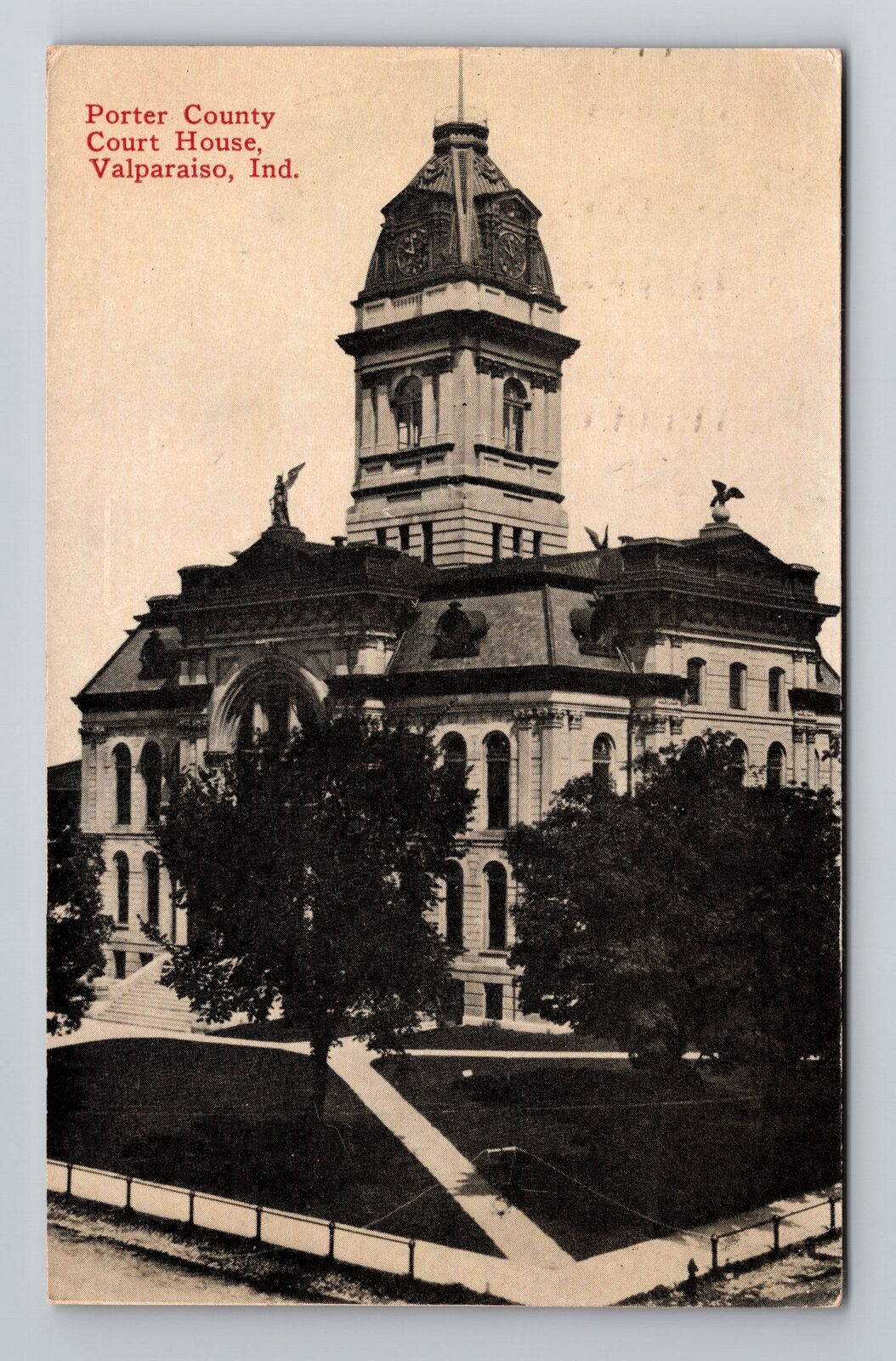 Valparaiso IN-Indiana, Porter County Courthouse, Vintage c1916 Souvenir Postcard