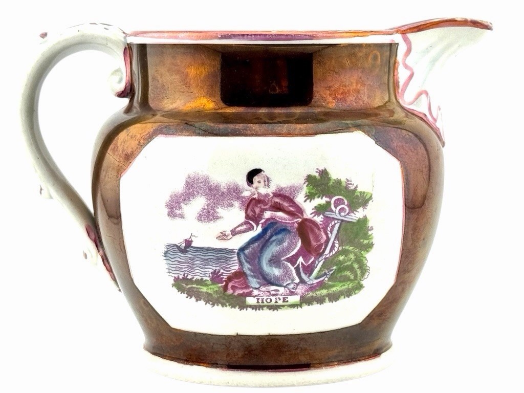 Antique Hand Painted Copper Pink Sunderland Lustreware Jug c.1830’s