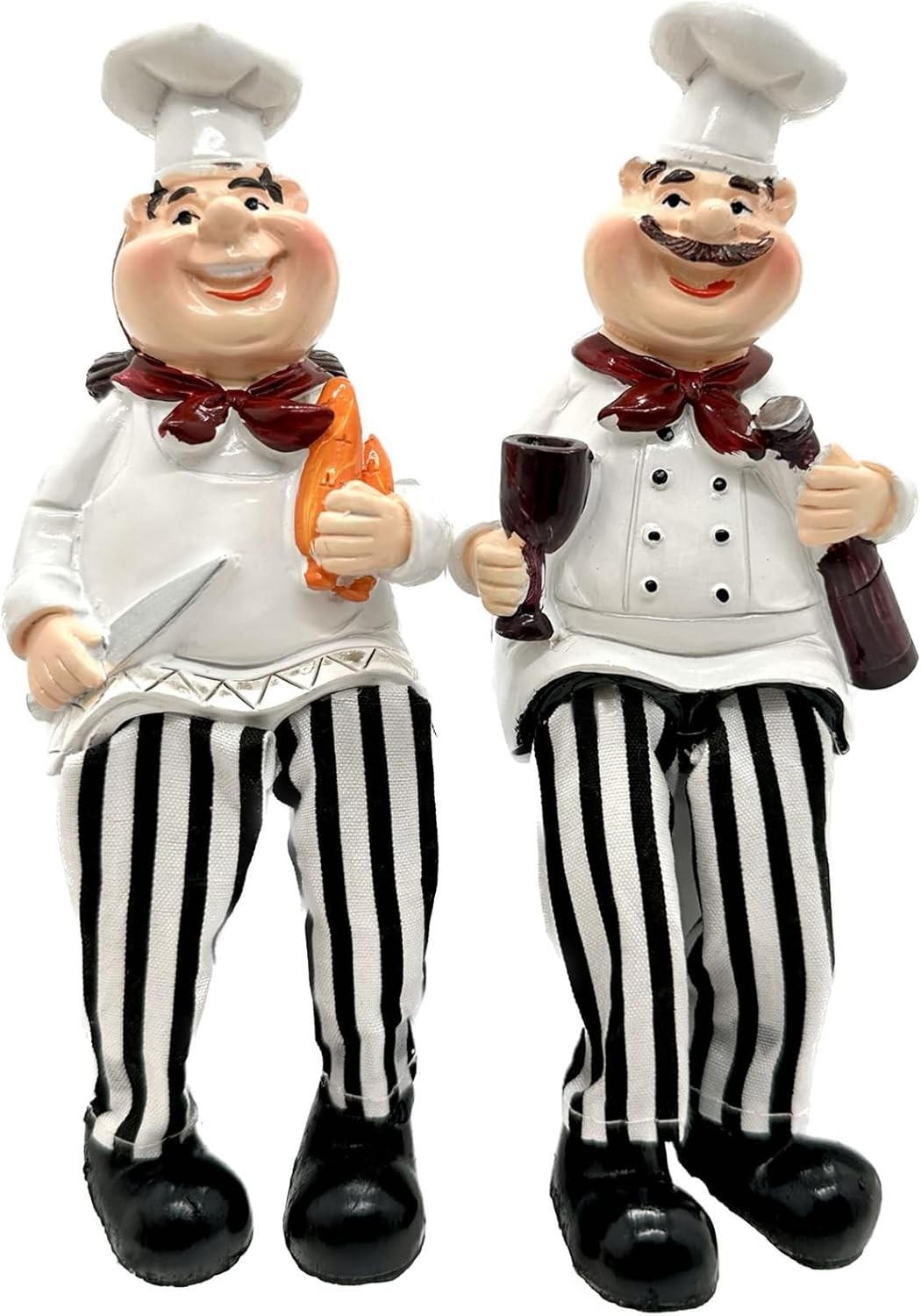 Set of 2 Home Kitchen Decor Chef Figurines Bread & Wine with Dangling Legs Sh... Set of 2 Home Kitchen Decor Chef Figurines Bread & Wine with Dangling Legs Sh...