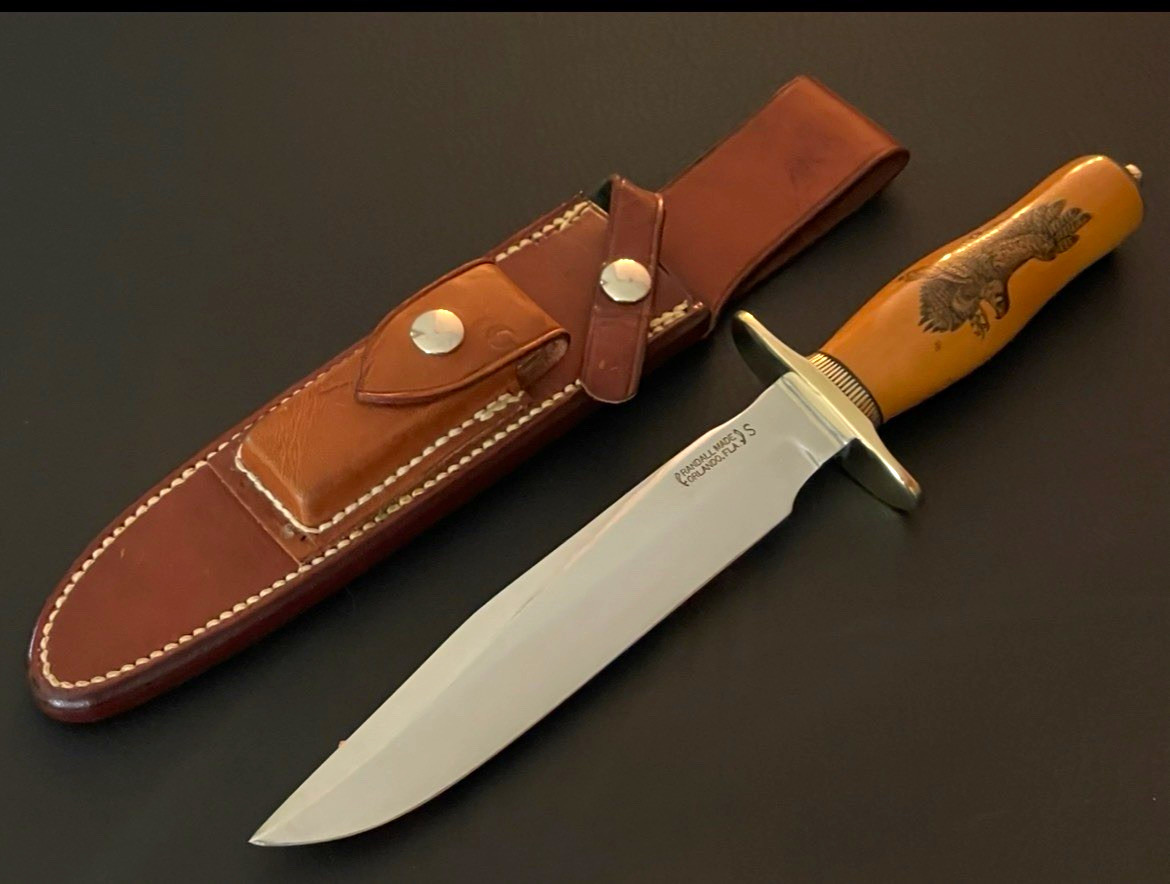 Randall Made Knife - Model #1 -7”, Westinghouse micarta, Rick Bowles Scrimshaw Randall Made Knife - Model #1 -7”, Westinghouse micarta, Rick Bowles Scrimshaw