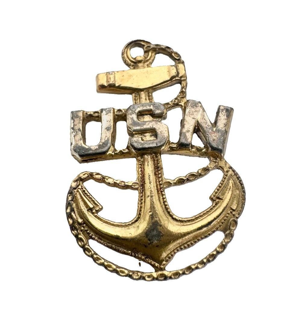 VTG USN United States Navy Sterling Silver 925 Pin Brooch Two Tone 4.47g Read