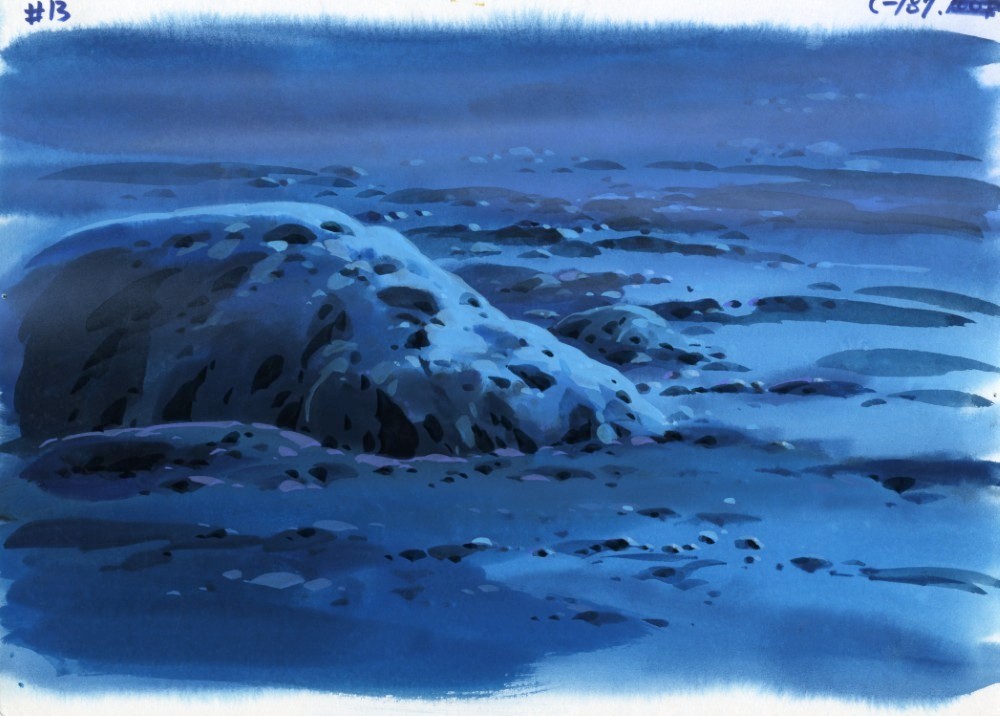 Original Hand Painted Anime Animation Cel Background Rocky Ground Production Art