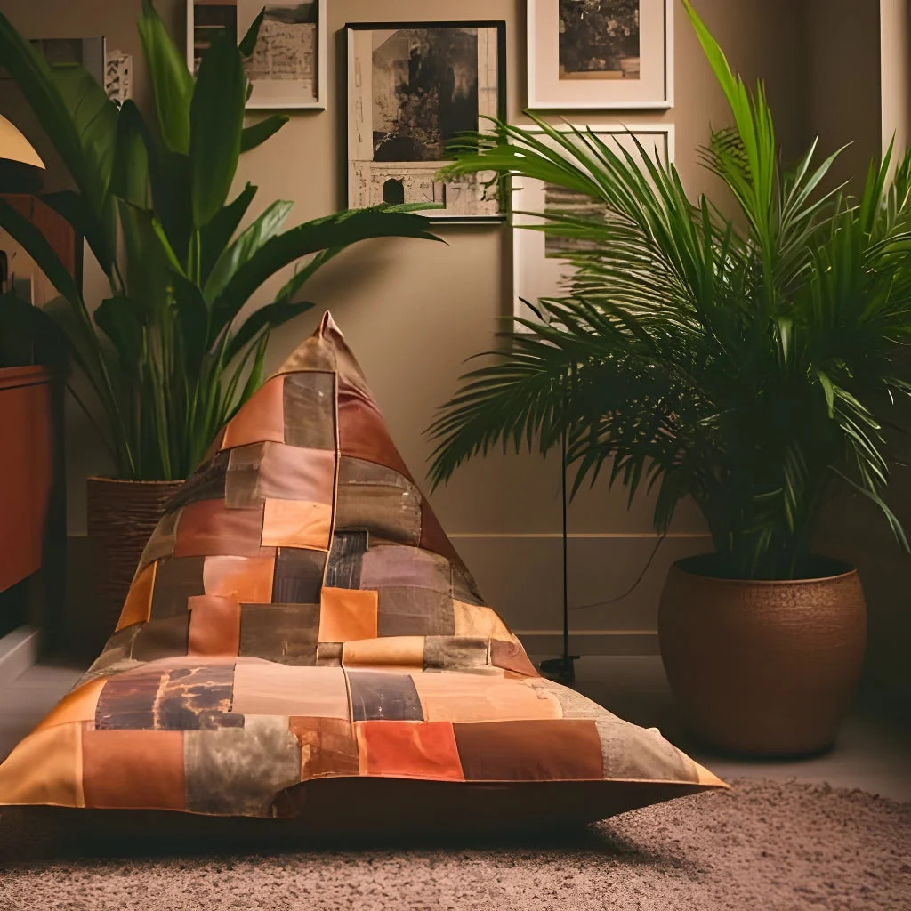 Vintage Leather Patchwork Bean Bag Cover - Upcycled Cowhide Lounger