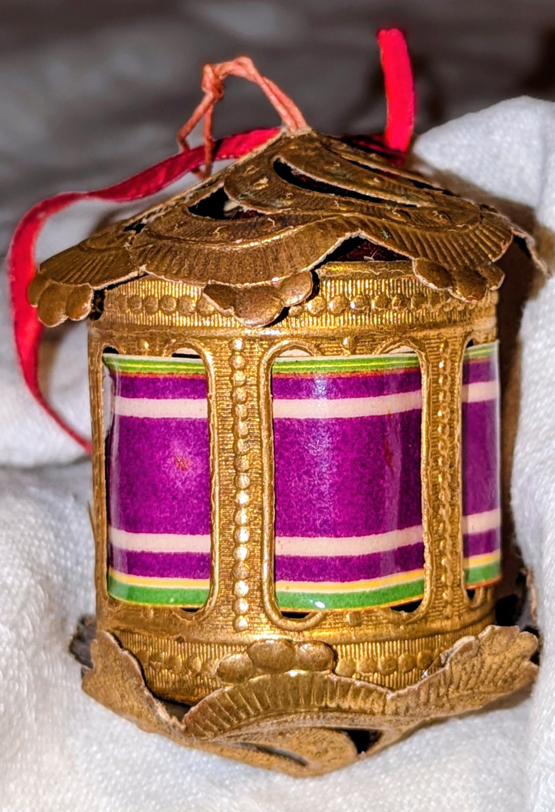 Antique Victorian Dresden Paper Lantern Christmas Ornament 3D Dresdner Pappe 3