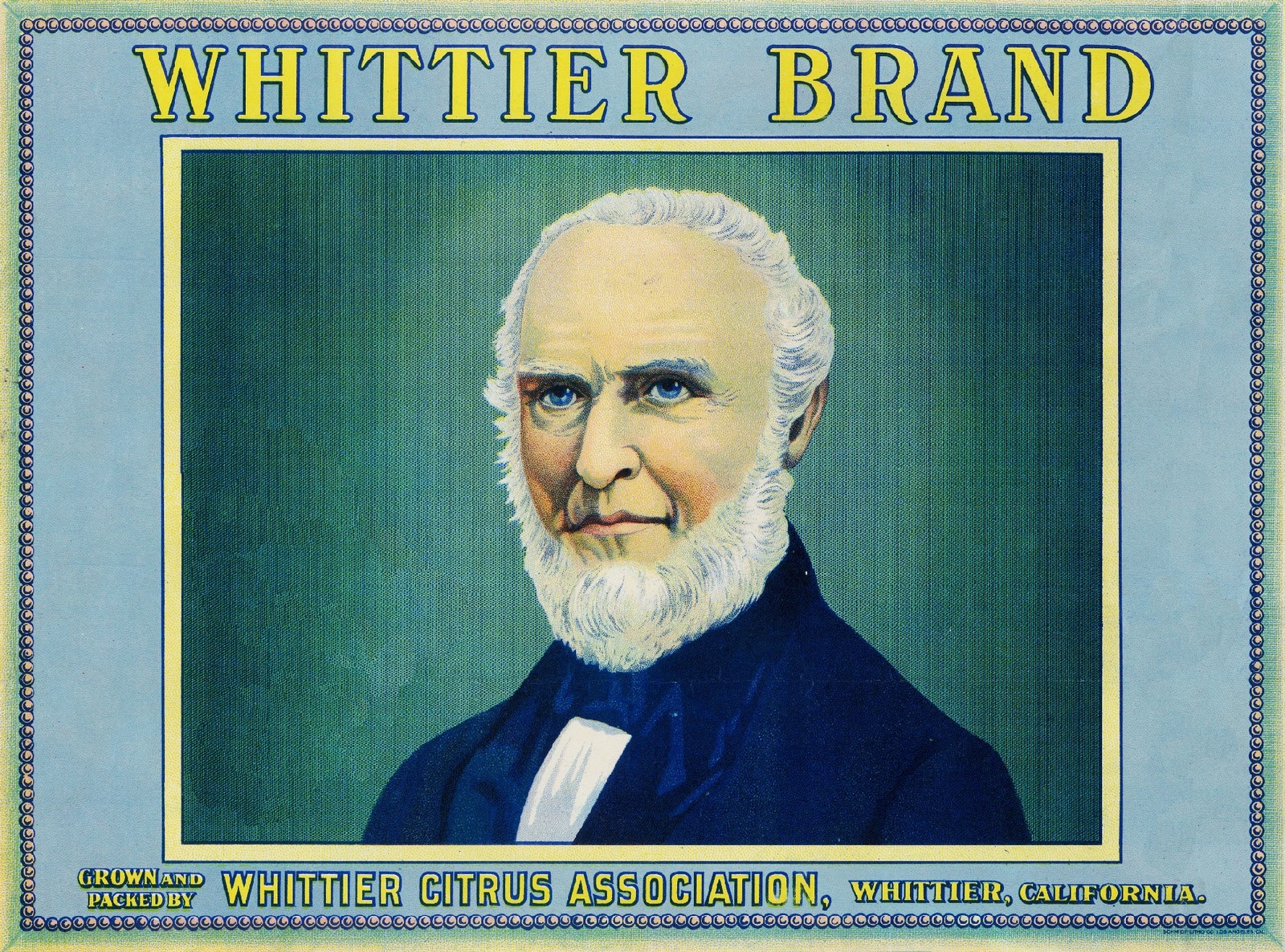 Whittier Quaker John Whittier Lemon Citrus Fruit Crate Label Vintage Art Print