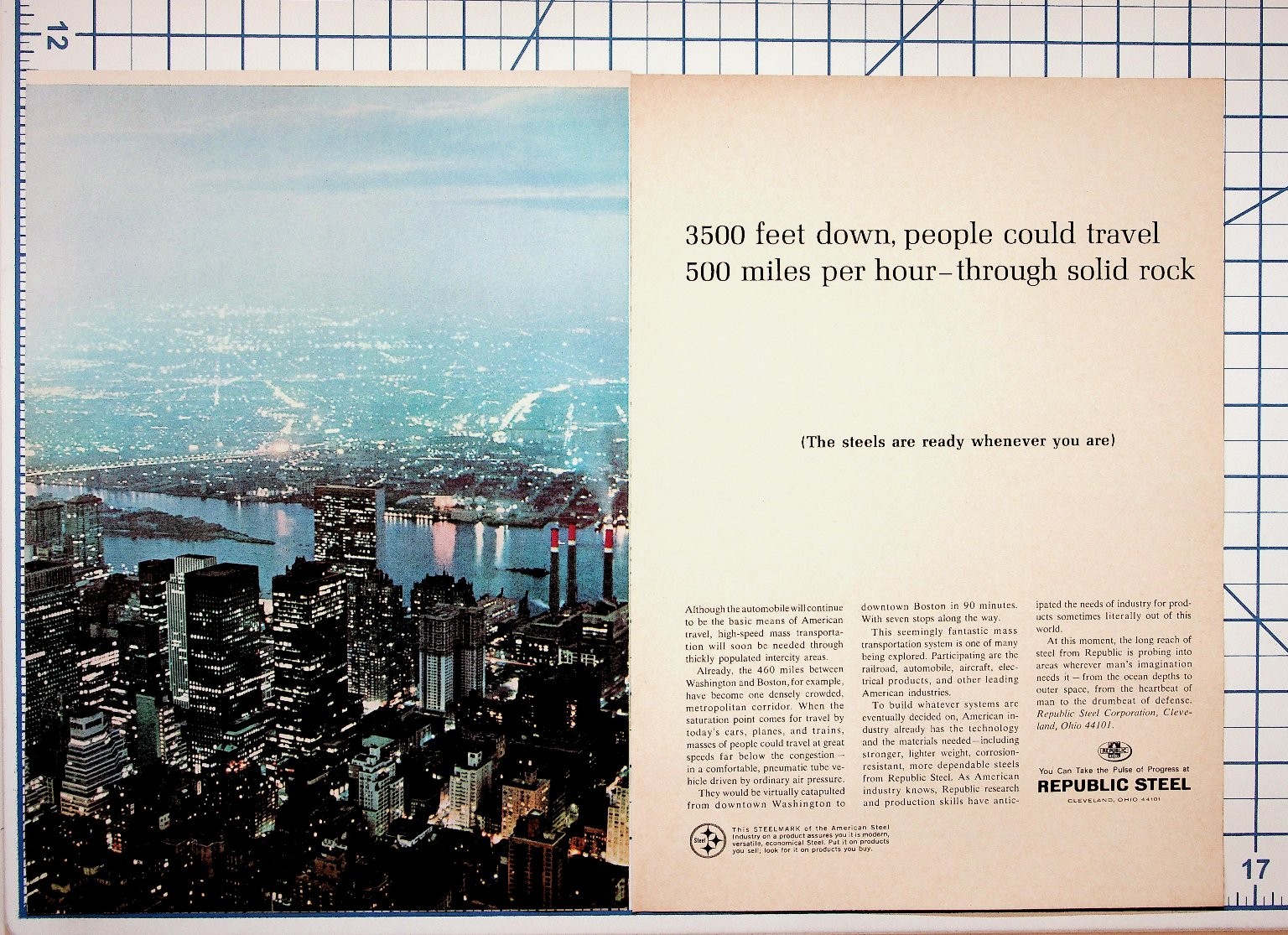 Republic Steel Vintage Ad 1960s Futuristic Mass Transit Cityscape Ephemera Republic Steel Vintage Ad 1960s Futuristic Mass Transit Cityscape Ephemera