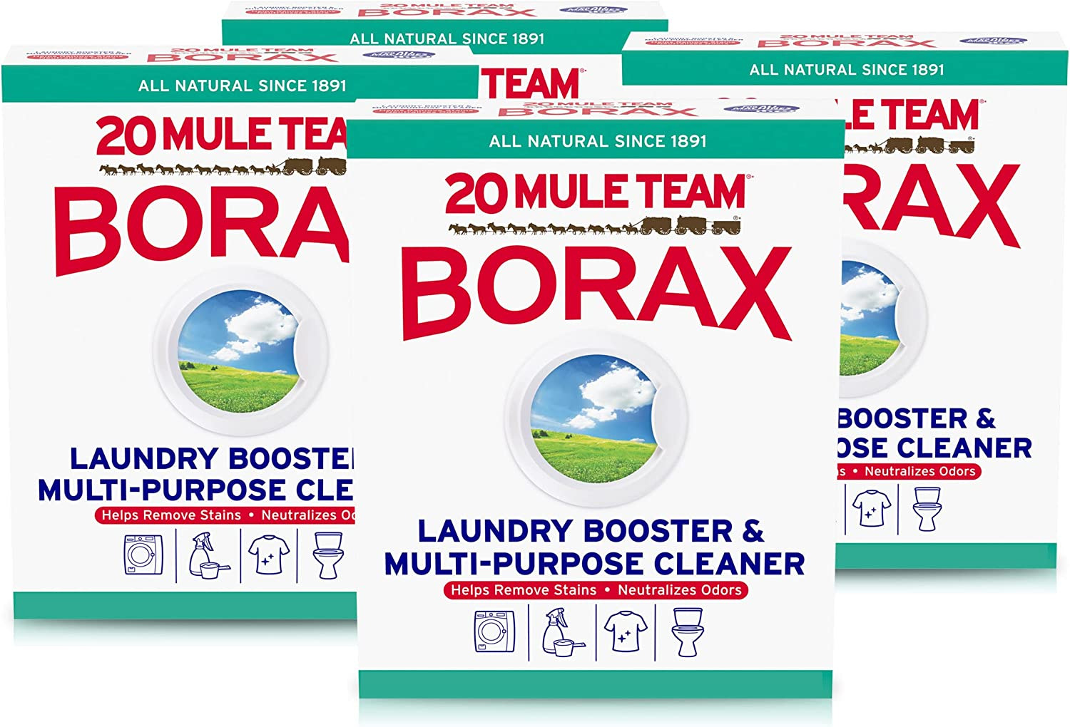 Borax Power Bulk Detergent Booster & Multi-Purpose Cleaner, All Natural 65oz 4CT