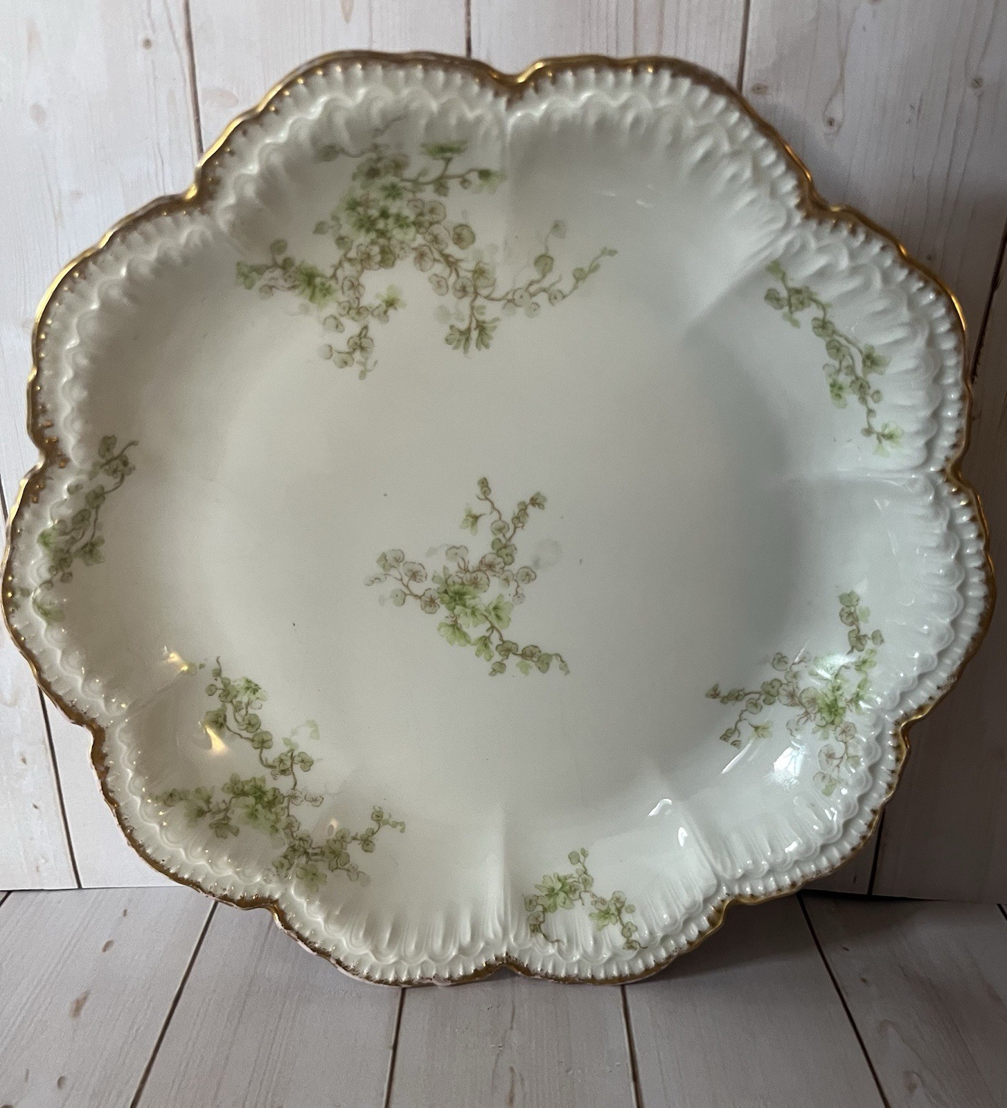 Limoges Haviland GDA France Antique Vintage Green Floral Gold Trim 9”