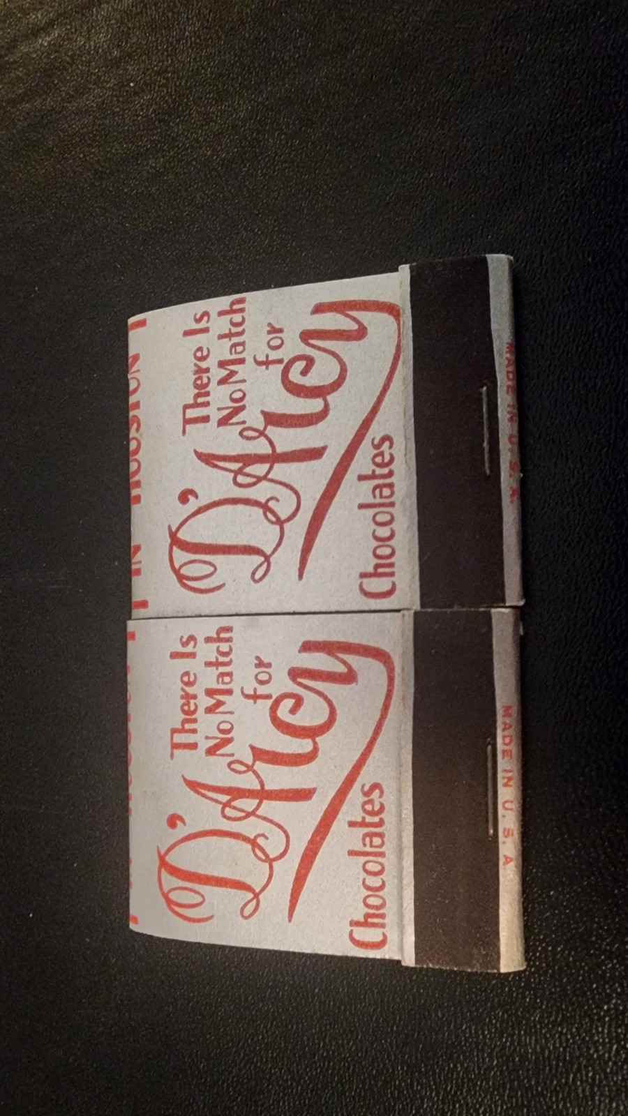 2 - D\'ARCY CHOCOLATES & CANDIES OLD 1930\'S FULL MINT MATCHBOOKS
