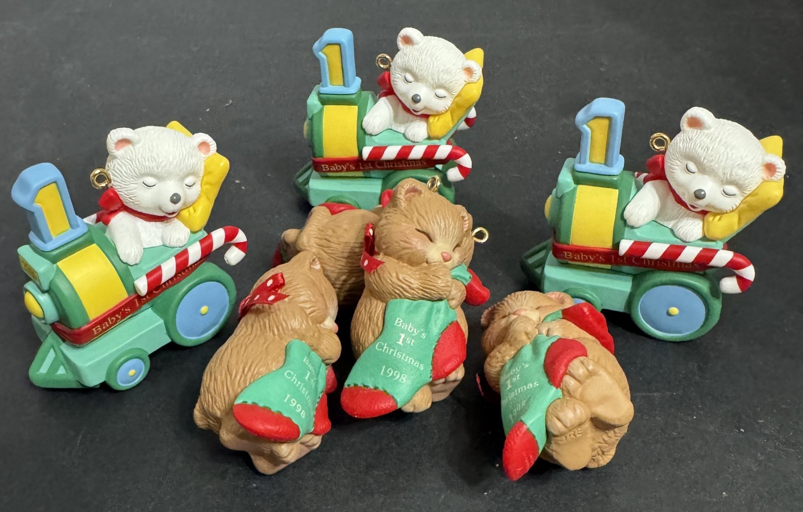 Vintage 1998 Lot of 7 Baby's First Christmas Hallmark Keepsake Ornaments