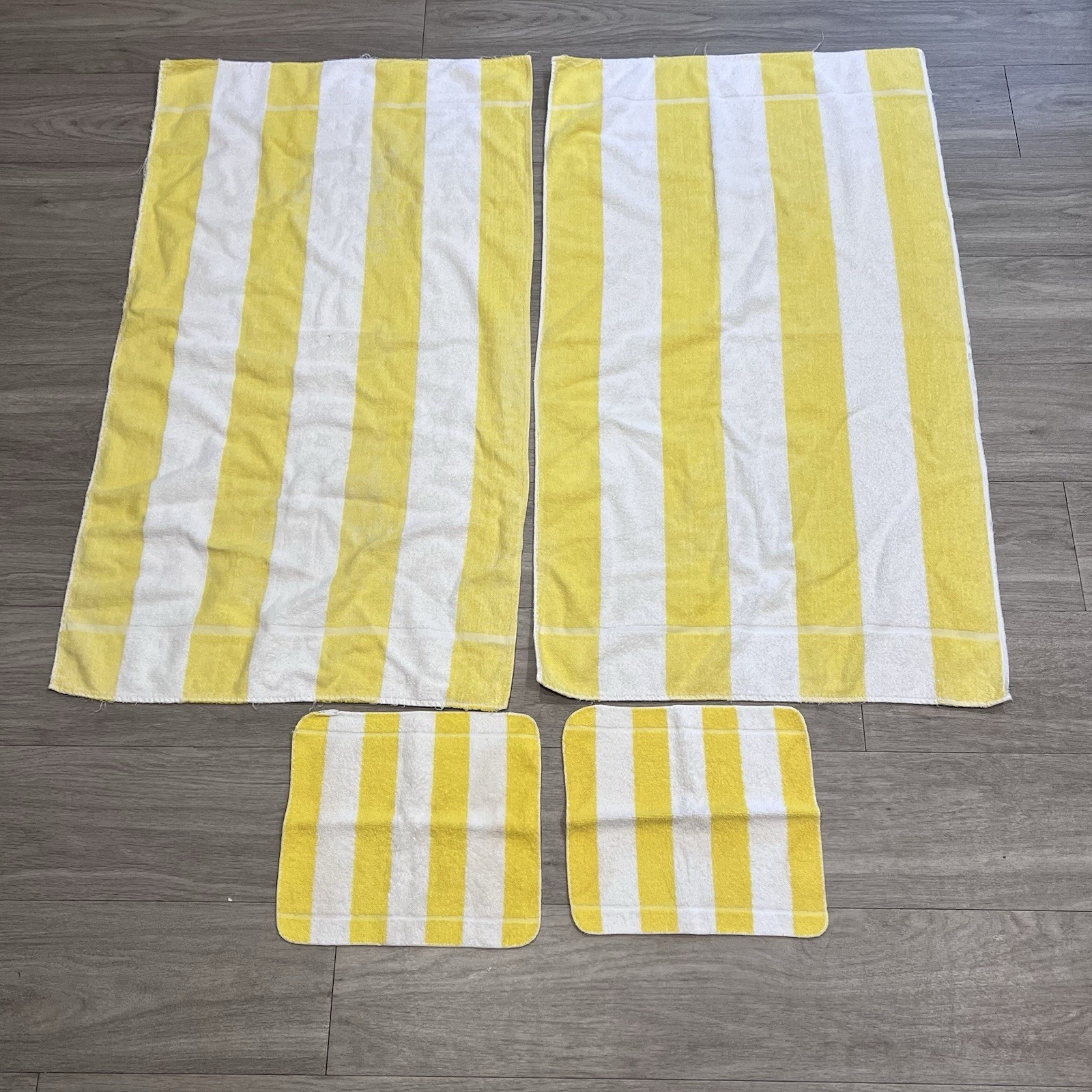 Vintage Cannon Royal Family 4 Pc Yellow White Striped Towels Bath Hand USA