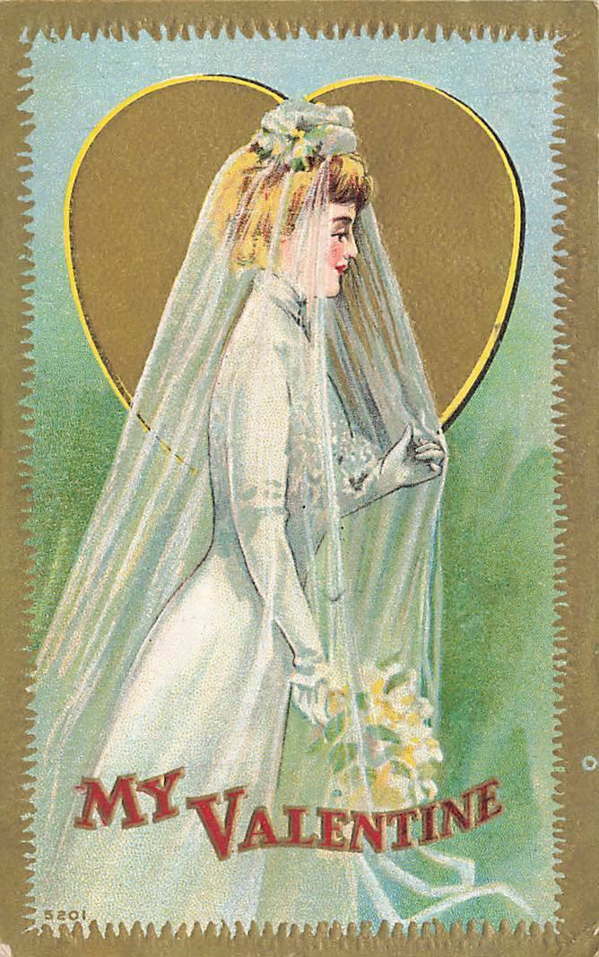 c1910 Winsch Back Bride Gown Gilt Gold Heart Valentines Day P312