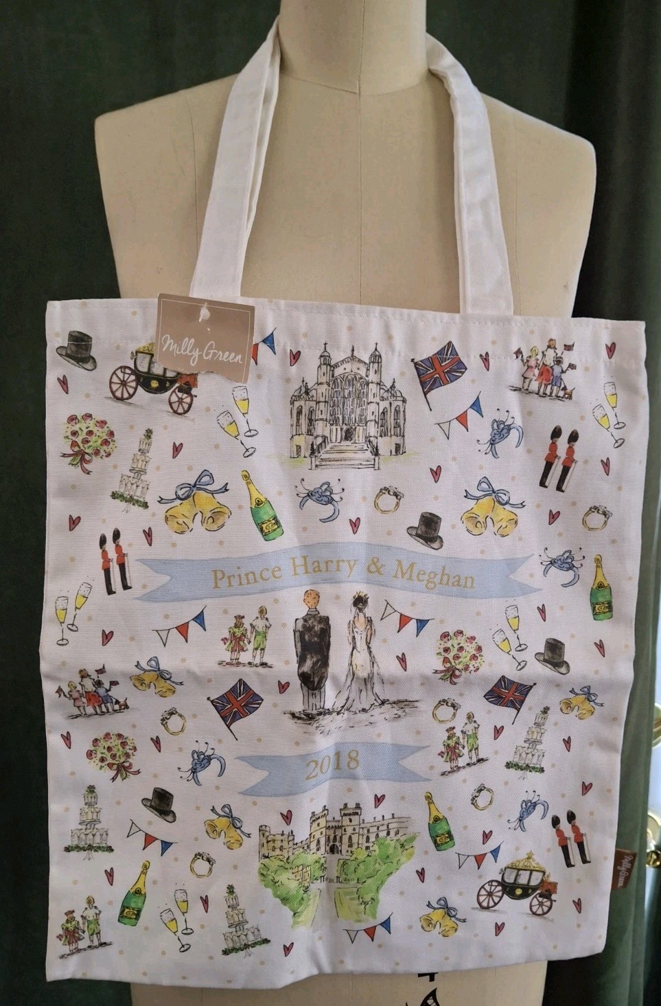 NWTS Official MILLY GREEN Prince Harry & Meghan Royal Wedding 2018 Tote Shopper