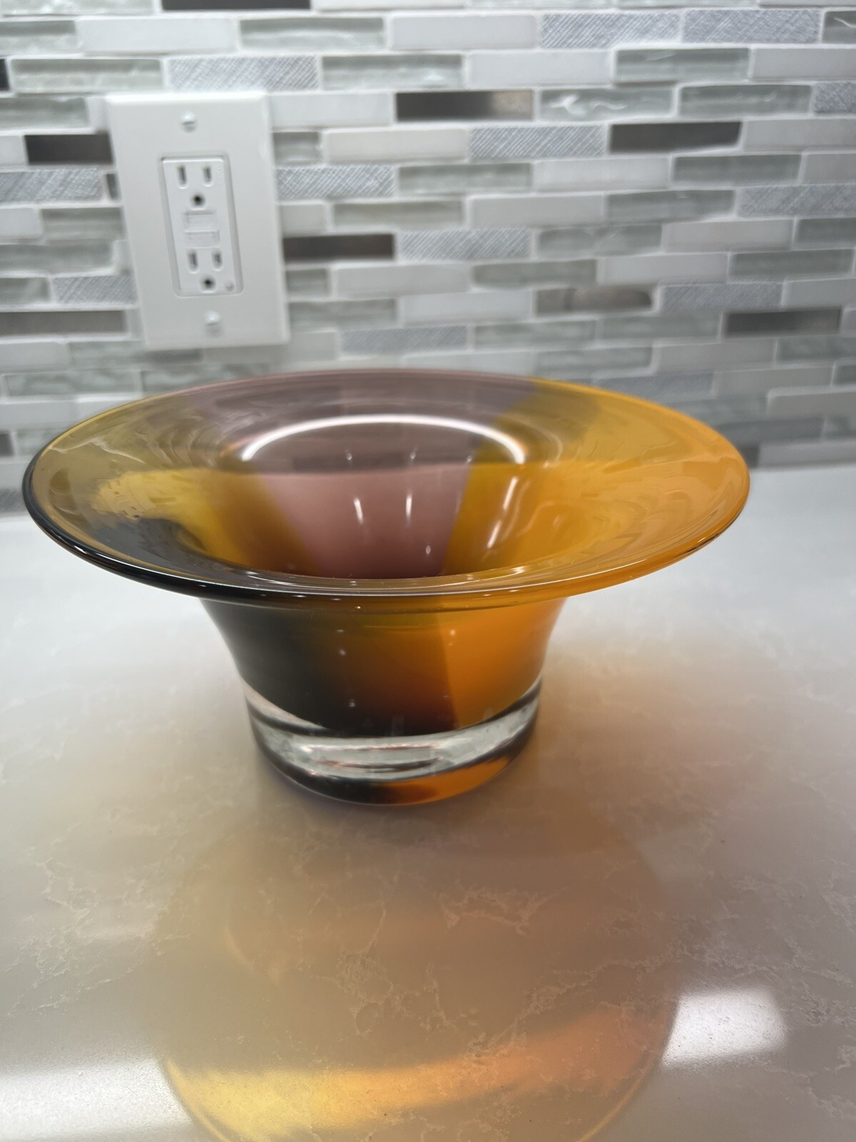 Contemporary Burnt Orange & Brown Blown Art Glass Bowl