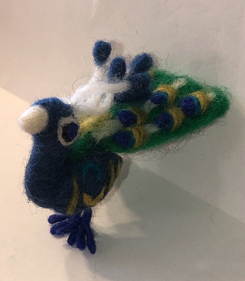 Little Bea Studio Artist Angie Hand Felted Peacock Miniature Animal Wool