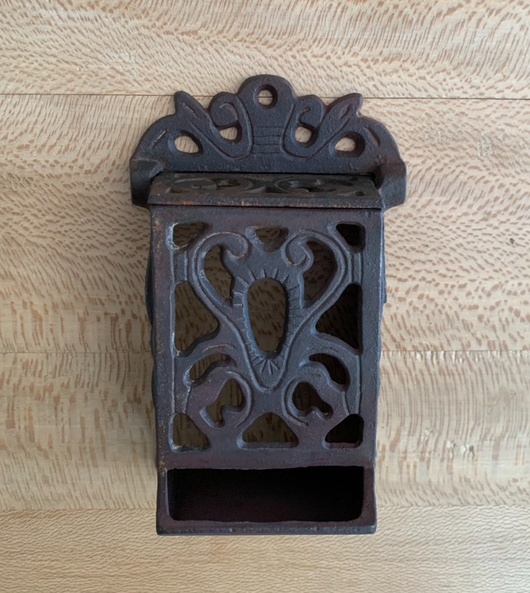 Vintage Cast Iron Match Stick Dispenser WITH LID