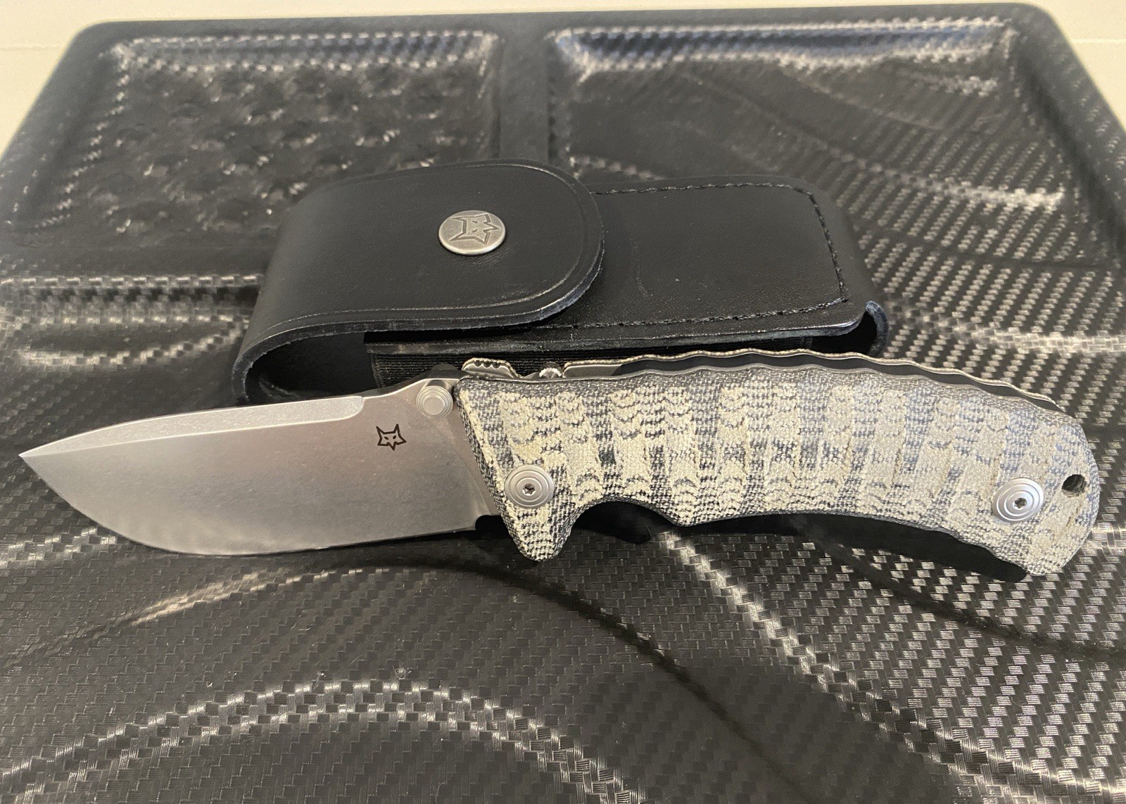 Fox Knives Pro Hunter 3.75” Stone polished Blade, Micarta Scales, Belt Sheath