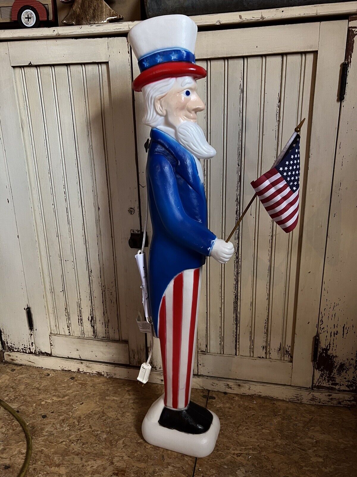 Vintage Blow Mold Uncle Sam Patriotic America Flag Lighted Union Made In USA