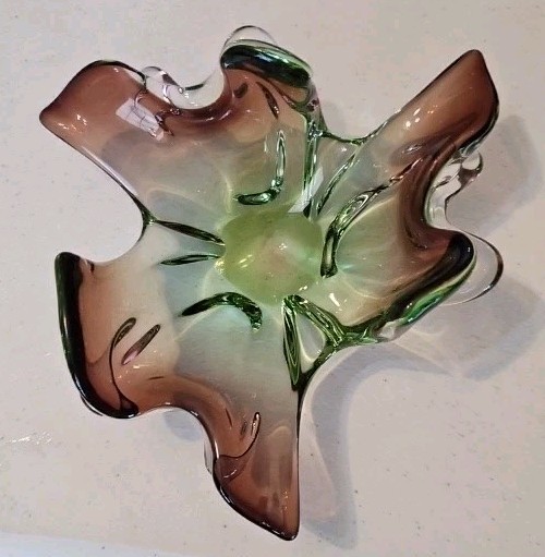 Vintage (1960s) Murano Splash Free Form Plum, Green, & Clear Handblown Glass Vintage (1960s) Murano Splash Free Form Plum, Green, & Clear Handblown Glass