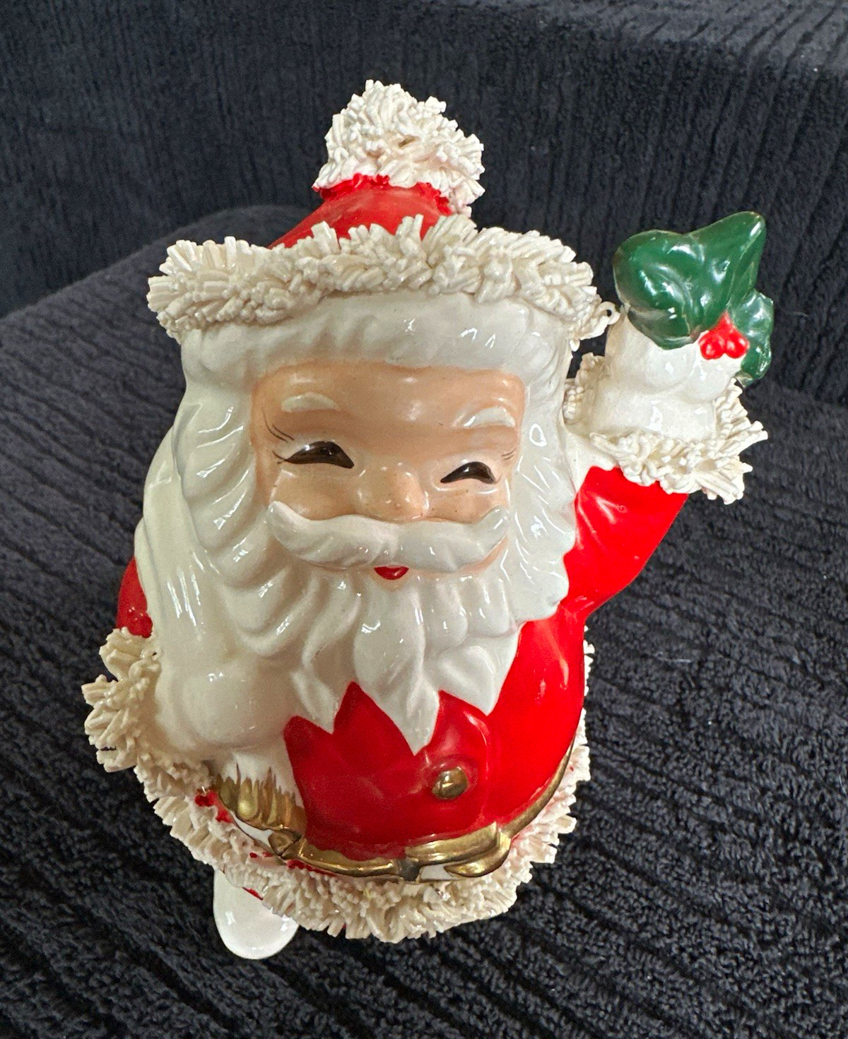 Vintage Ceramic Santa Claus Christmas Coin Bank Spaghetti Trim / Holly Red Green Vintage Ceramic Santa Claus Christmas Coin Bank Spaghetti Trim / Holly Red Green