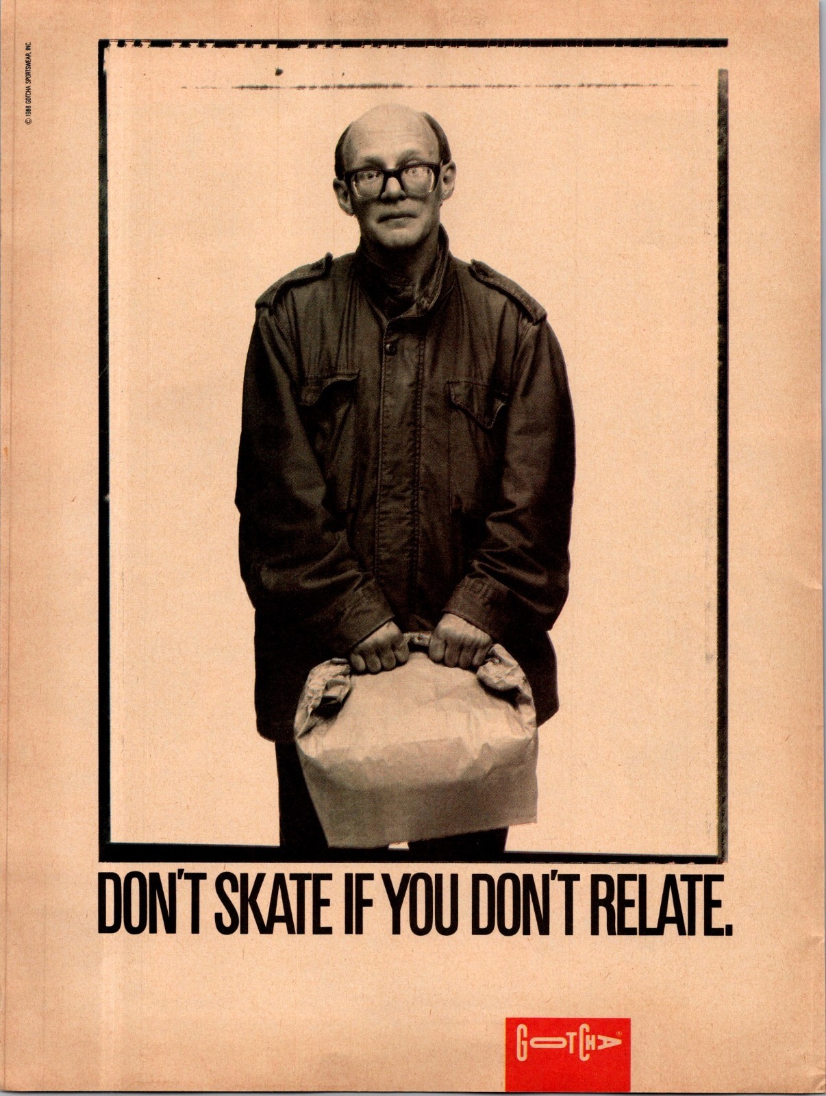 1988 Gotcha Skate Print Ad • Dont if you dont relate  Skateboard 1980s KA.18