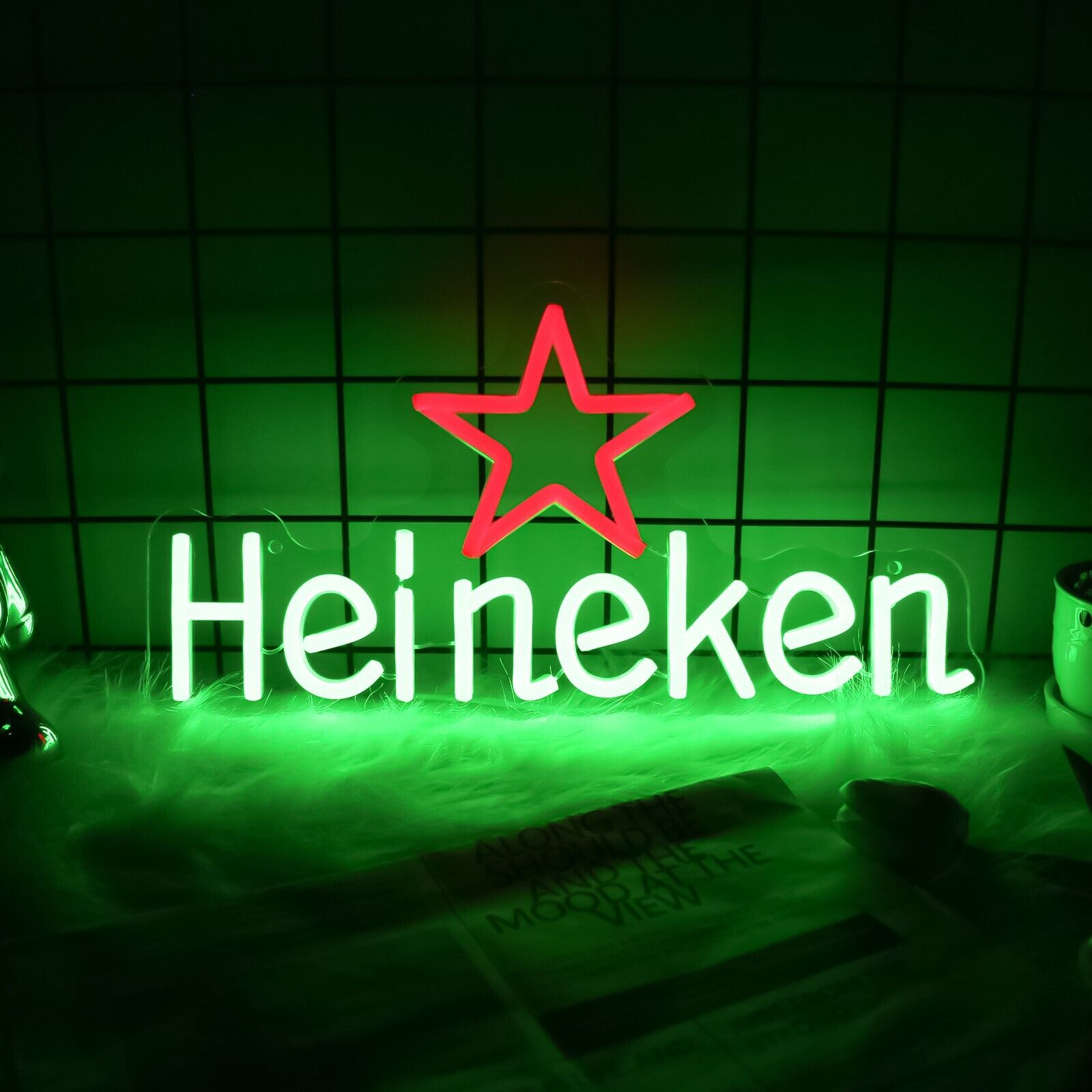 Heineken Neon Sign: Dimmable Bar Decor for Home, Man Cave, Club, Party