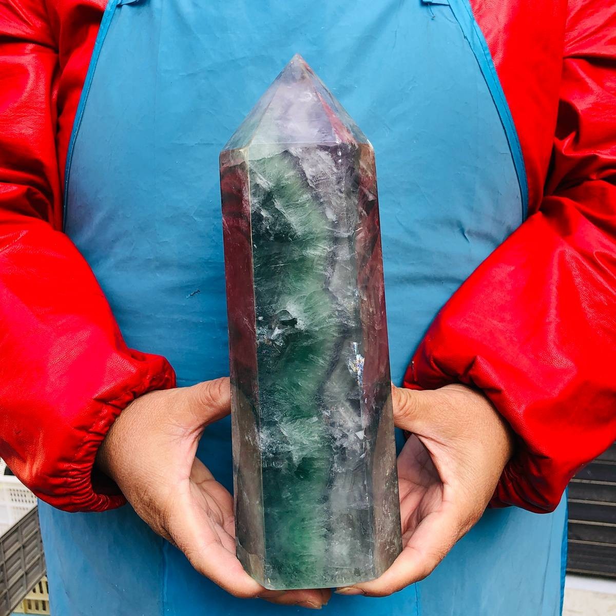 5.69LB Natural Fluorite Tower Polished Crystal Point Reiki Healing Energy Stone