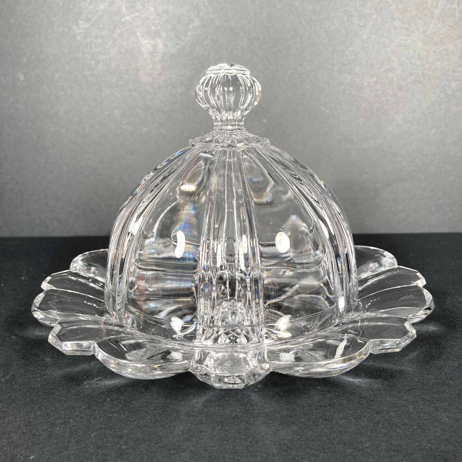Vintage Pressed Glass Round Butter Dish Cheese Domed Lid  Colorless Clear Glass