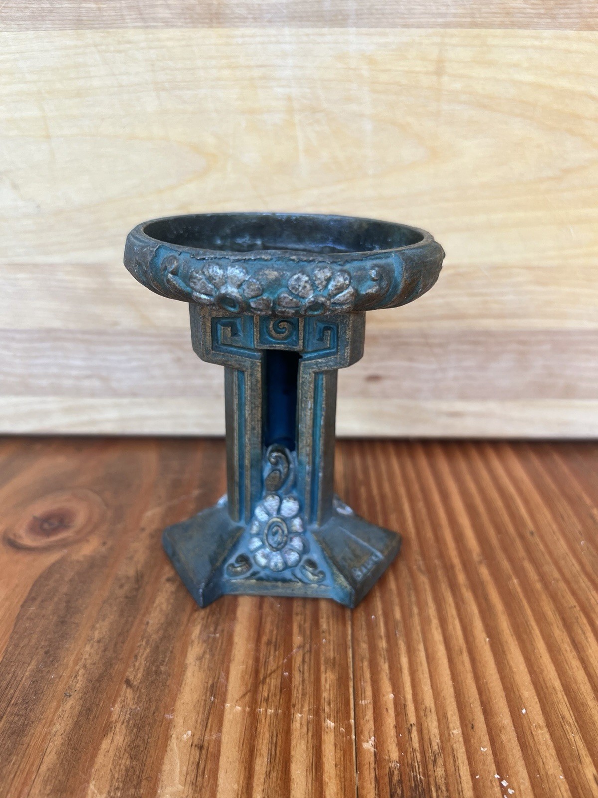 Antique French Art Nouveau Cast Metal Pedestal  Angle Holder Nice Patina 