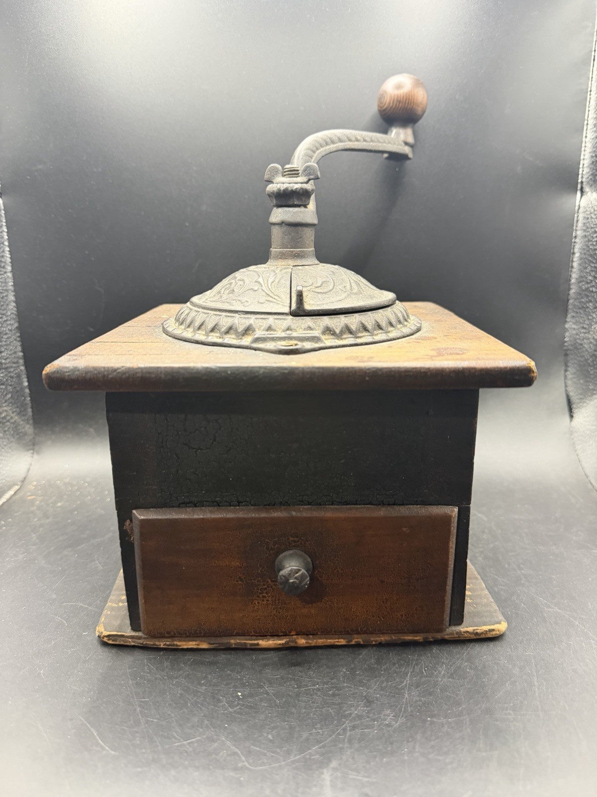 Antique Arcade Imperial Cast Iron Wood Coffee Grinder Mill Hand Crank Box 1890’s