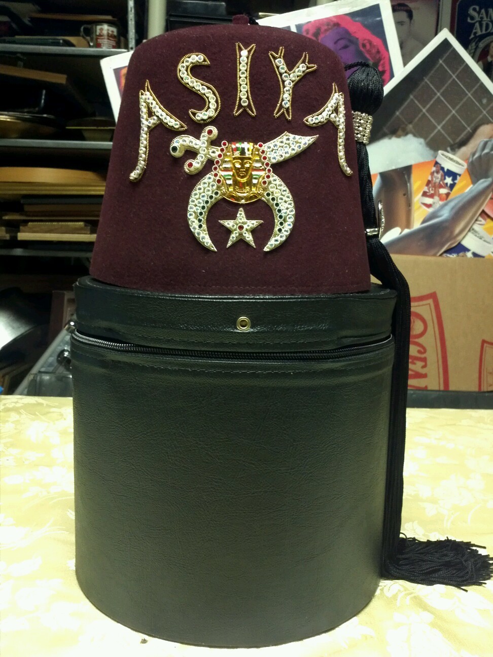 Vintage Fez Hat Asiya Rhinestones with Tassle Pin