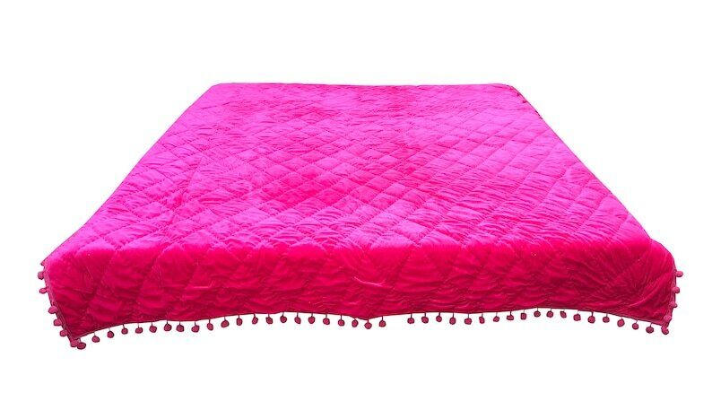 Fuchsia Velvet Pompom Quilt Comforter Blanket Bedspread King Velvet Blanket