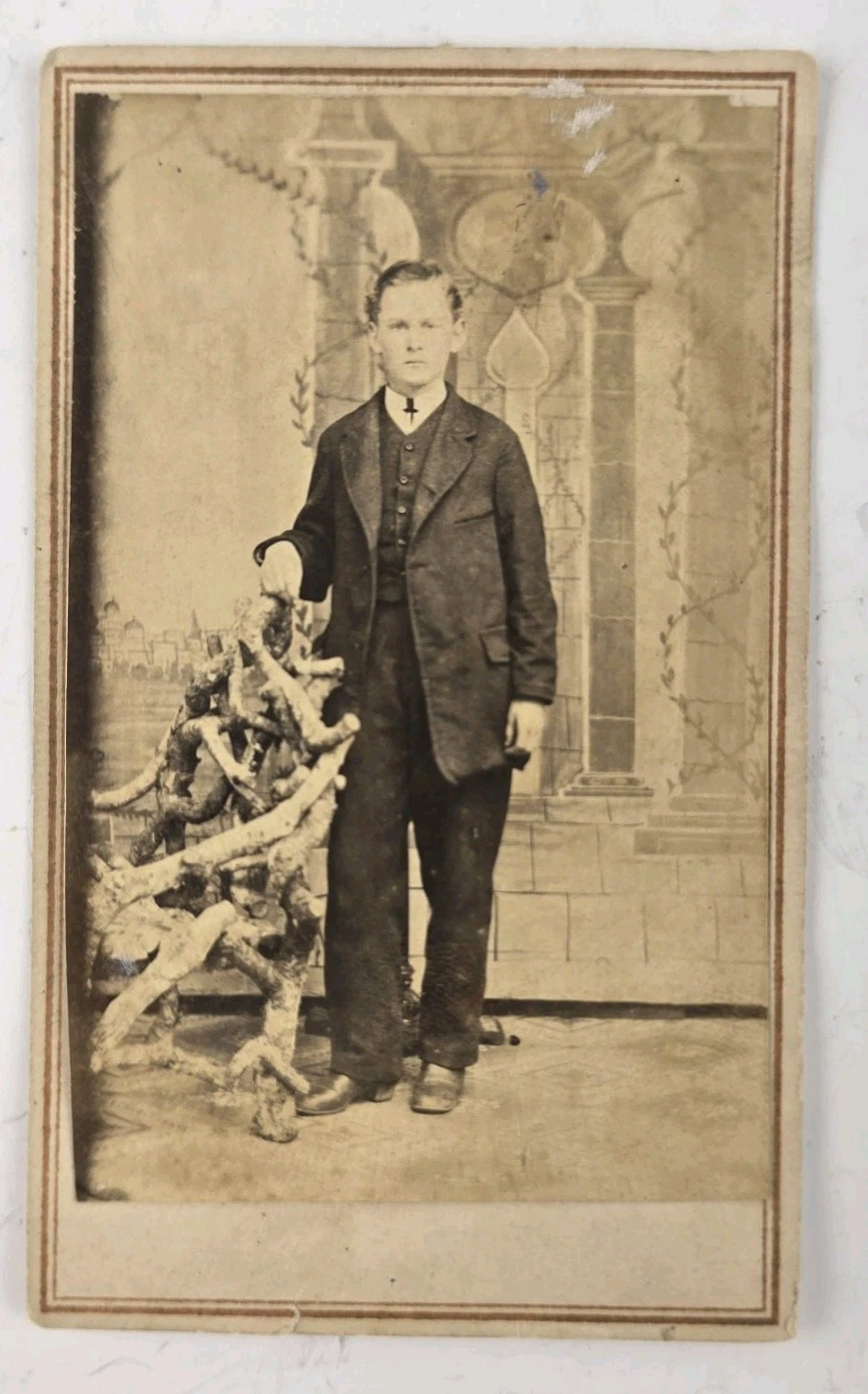 Antique CDV Photo Victorian Handsome Boy Unique Prop Cook San Francisco CA