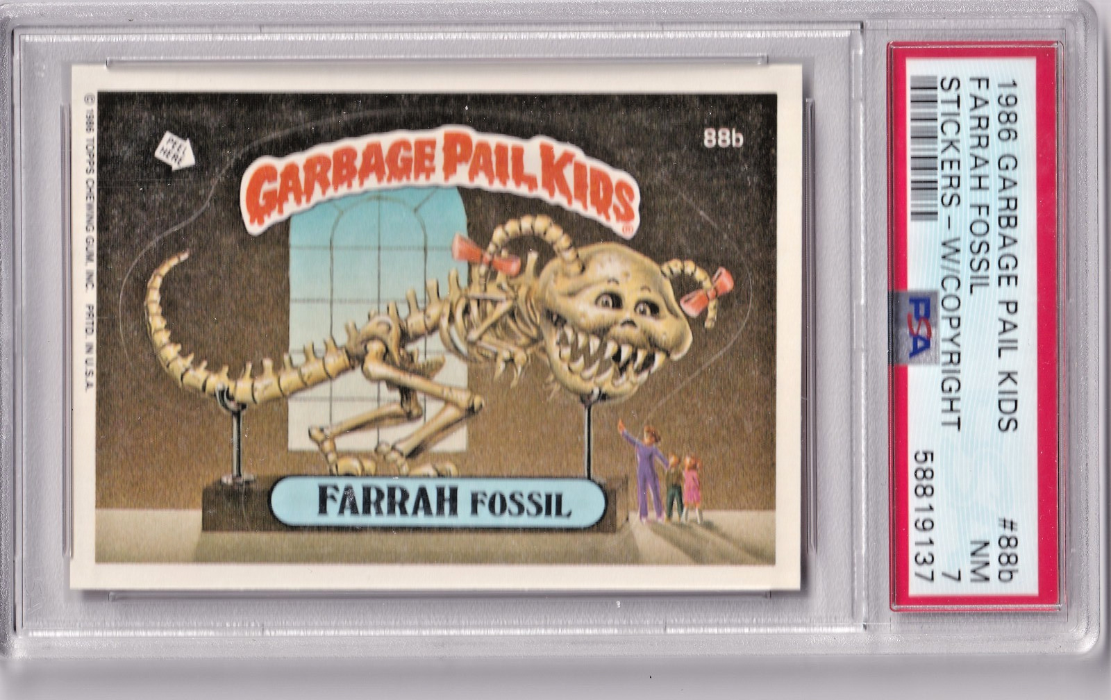 1986 Topps Garbage Pail Kids Series 3 OS3 FARRAH FOSSIL 88b w/COPYRIGHT PSA 7