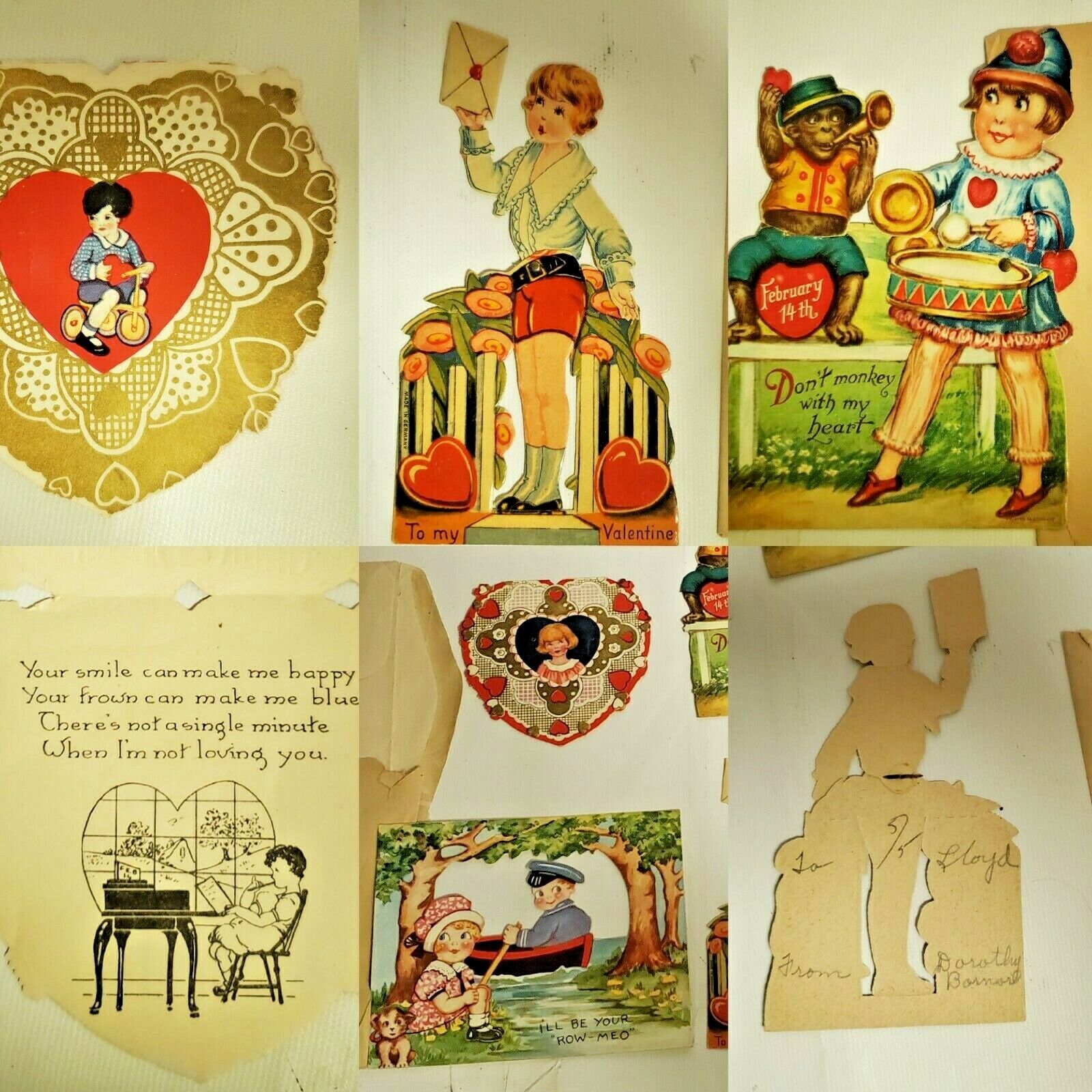Antique VTG Lot old Valentines Day Cards, Mechanical, Fold out Military Girl boy