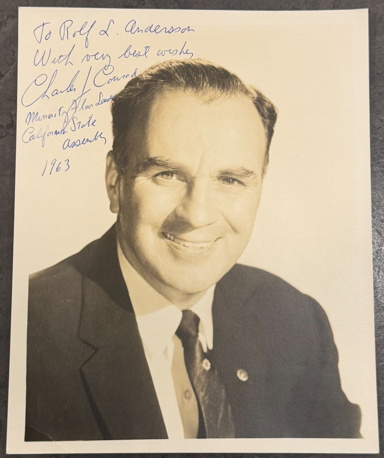 CHARLES J CONRAD Signed Photo CA State Assembly Minority Leader Actor Autograph 