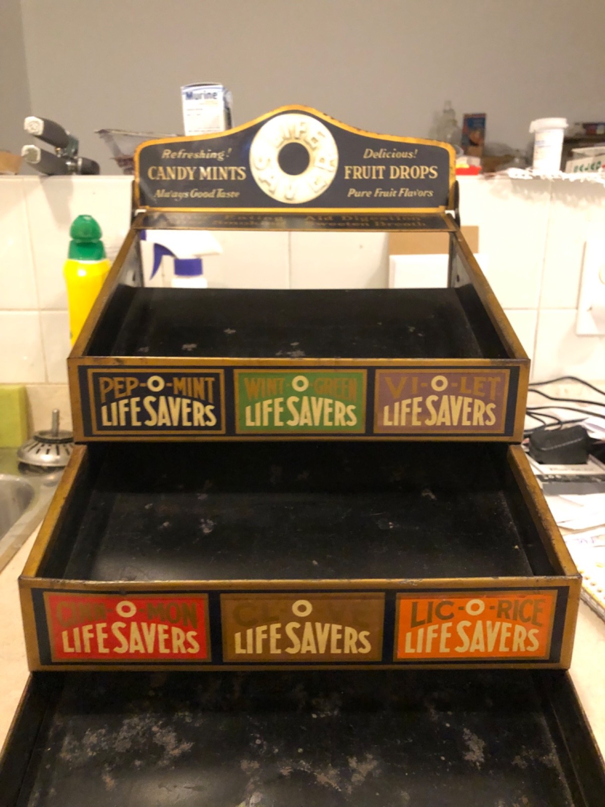 VINTAGE RARE c1920 “LIFESAVERS” CANDY MINTS & FRUIT DROPS METAL DISPLAY RACK