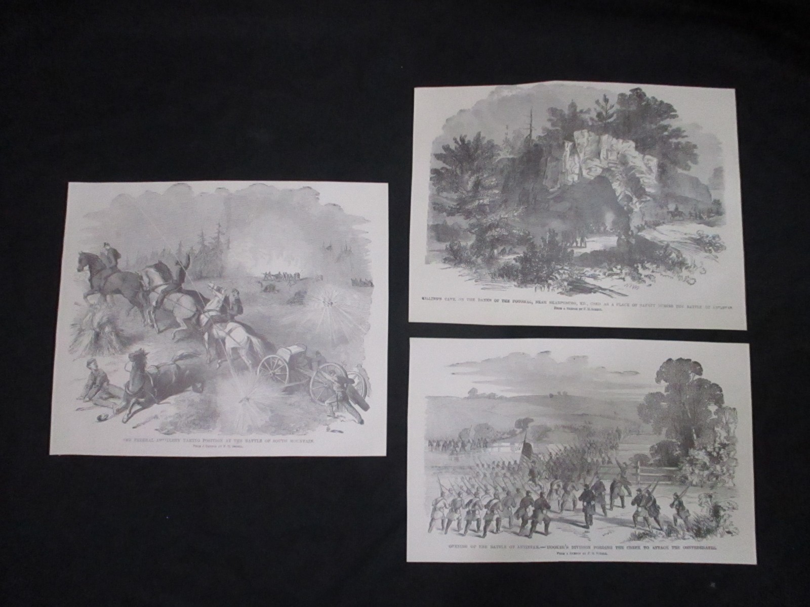 3 1885 Civil War Prints - Battle of Antietam, Battle of South Mountain