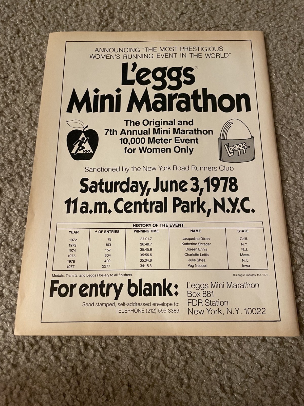 Vintage 1978 L'EGGS MINI MARATHON WOMEN RACE Print Ad CENTRAL PARK NYC NY 1970s