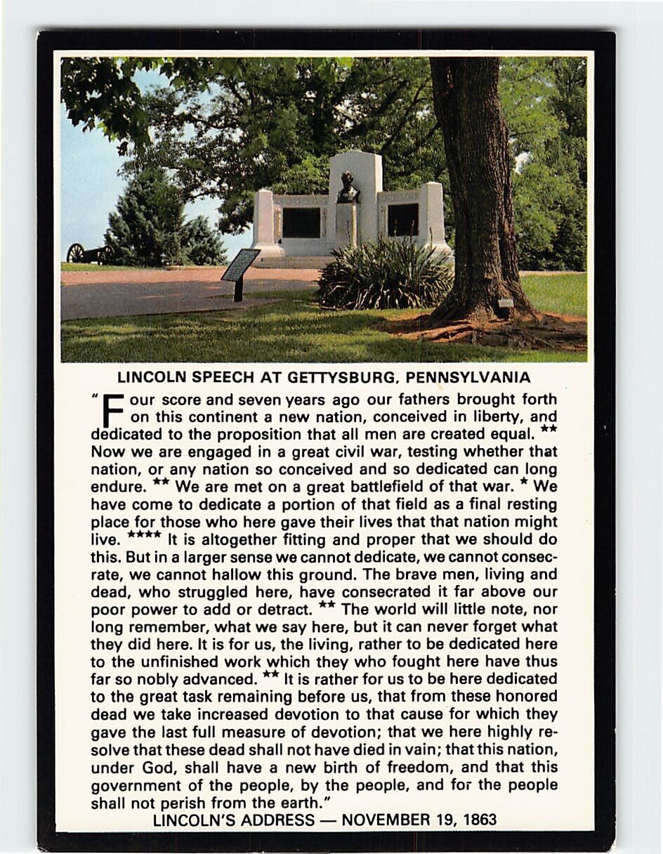 Postcard Lincoln Speech At Gettysburg, Pennsylvania