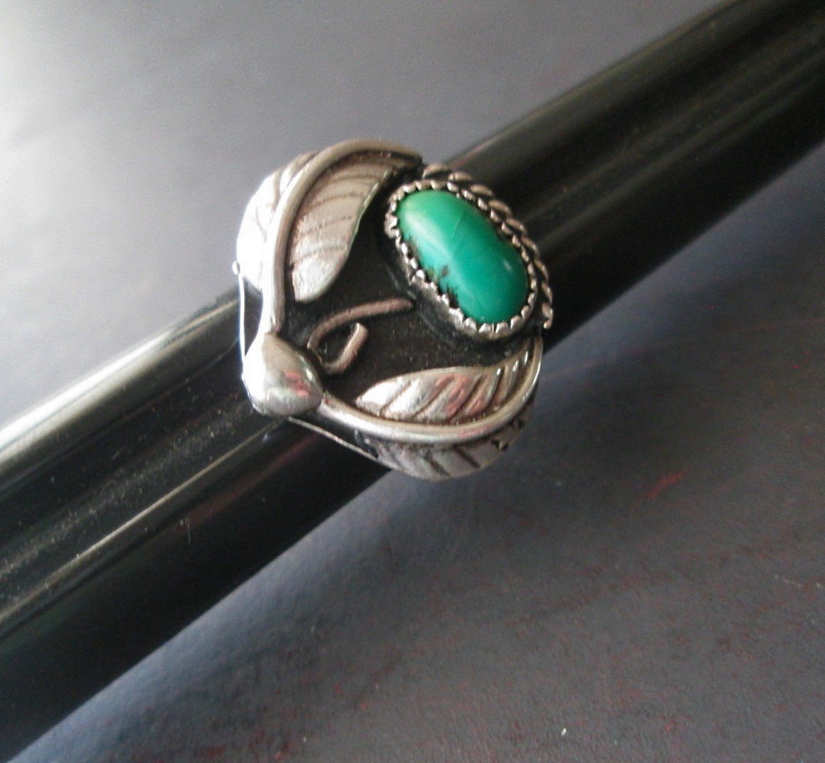 Old pawn navajo sterling turquoise ring 5 3/4 fine details