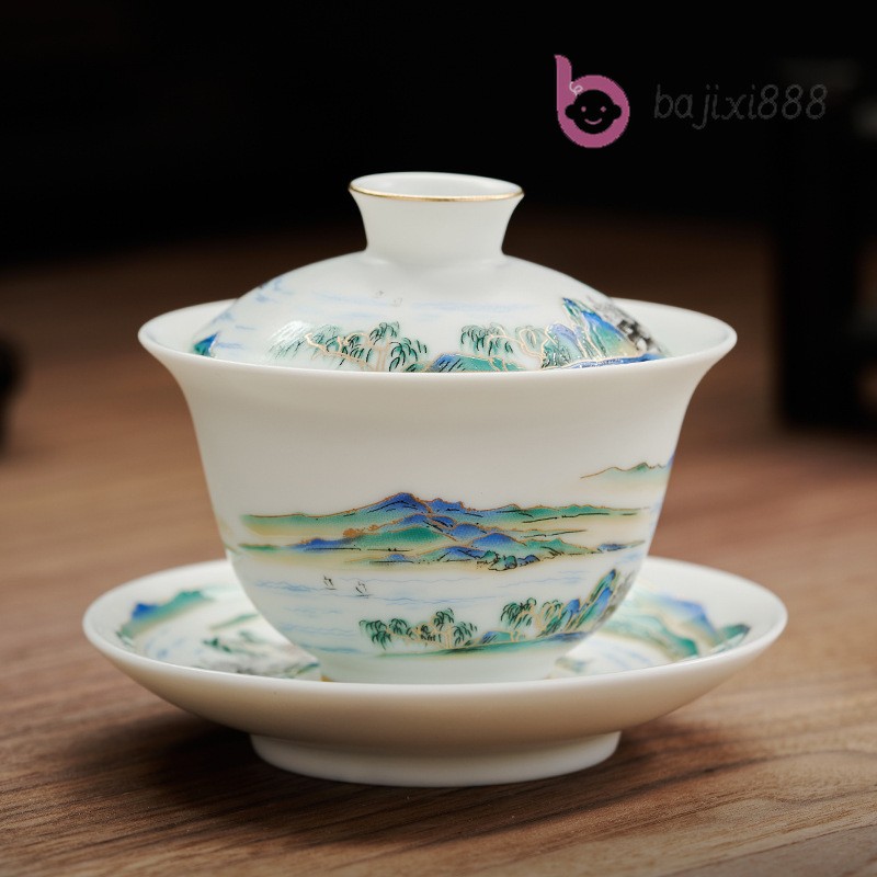 180ml Jingdezhen Handpainted Landscape Ceramic Gaiwan Tea Tureen Kungfu Teaware