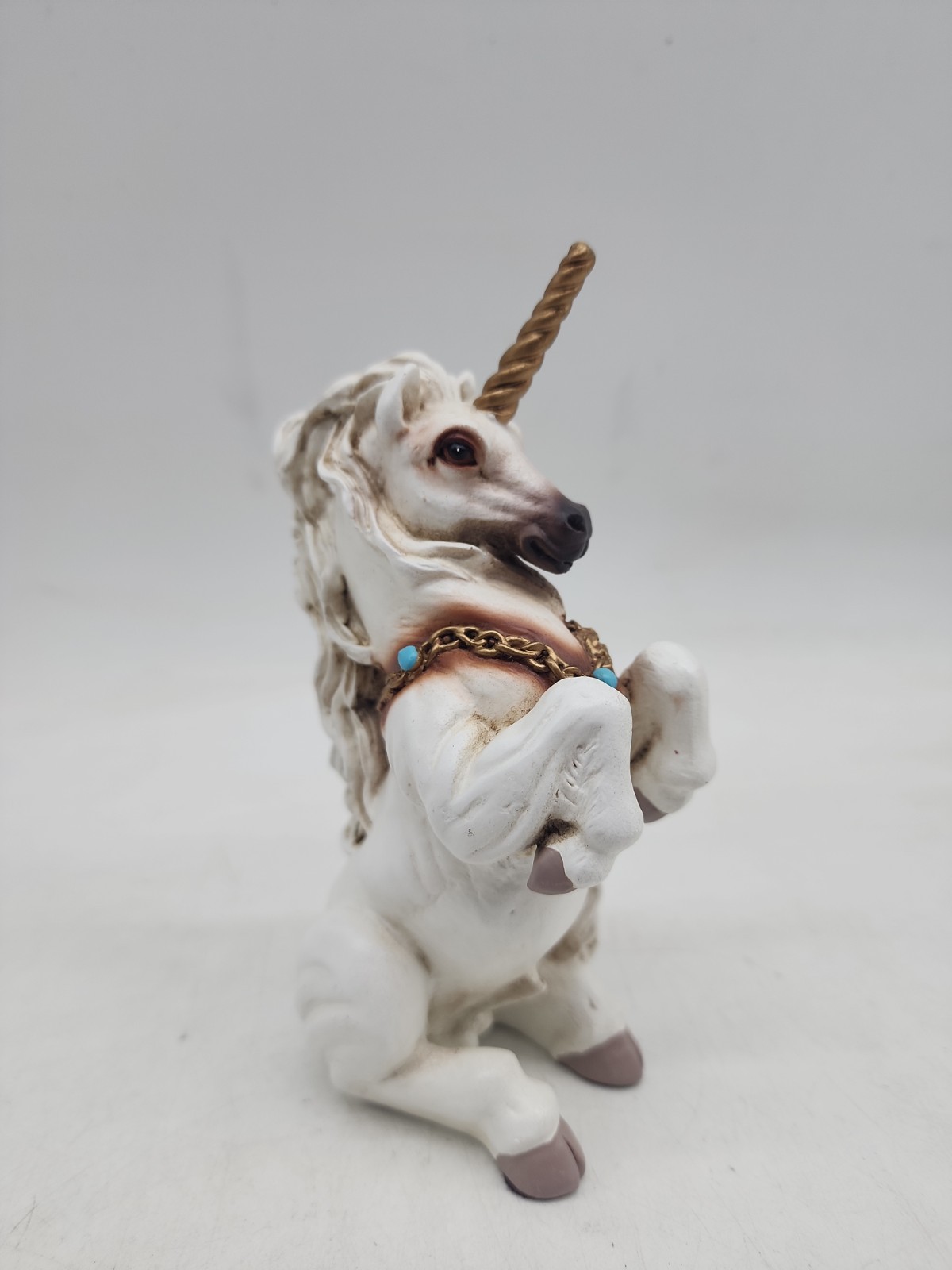 Rare Windstone Editions Fantasy White Rearing Unicorn Figurine w/Gold Horn ©1989