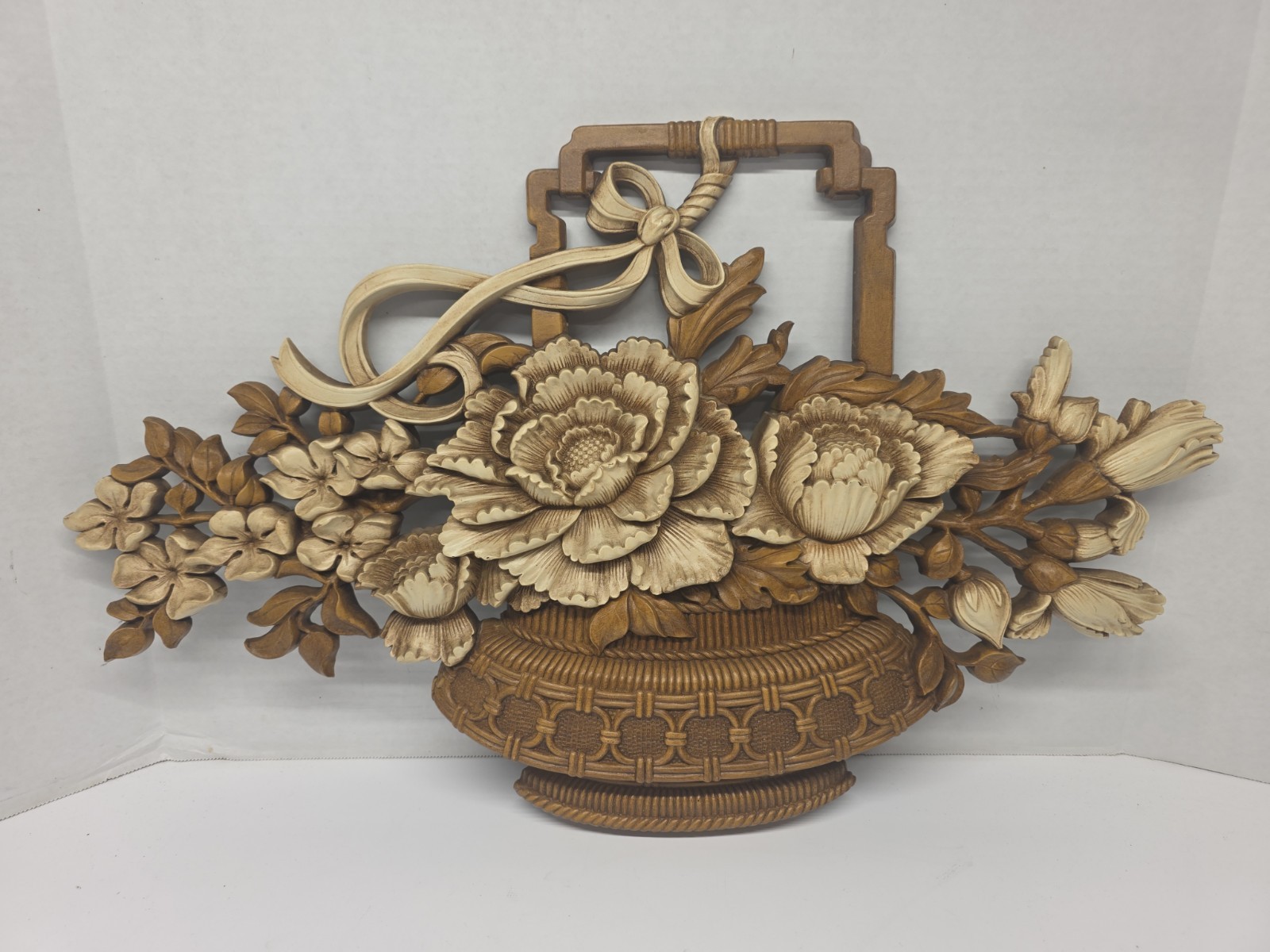 Vintage Syroco Homco 1975 Basket Of Flowers Wall Art Plaque #7605 25