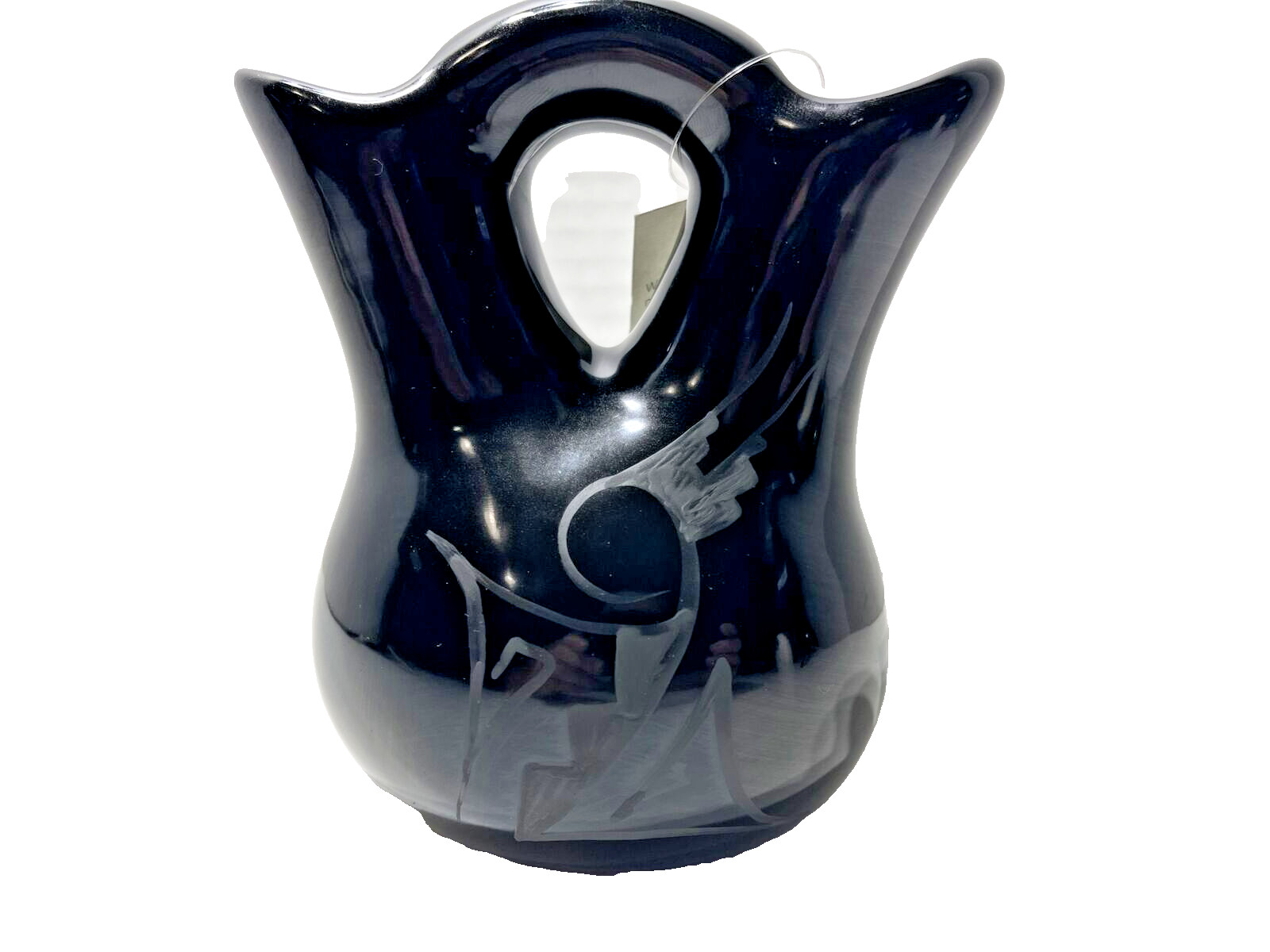 VTG NEW OLD STOCK Cedar Mesa Pottery Black on Black Etched Wedding Vase